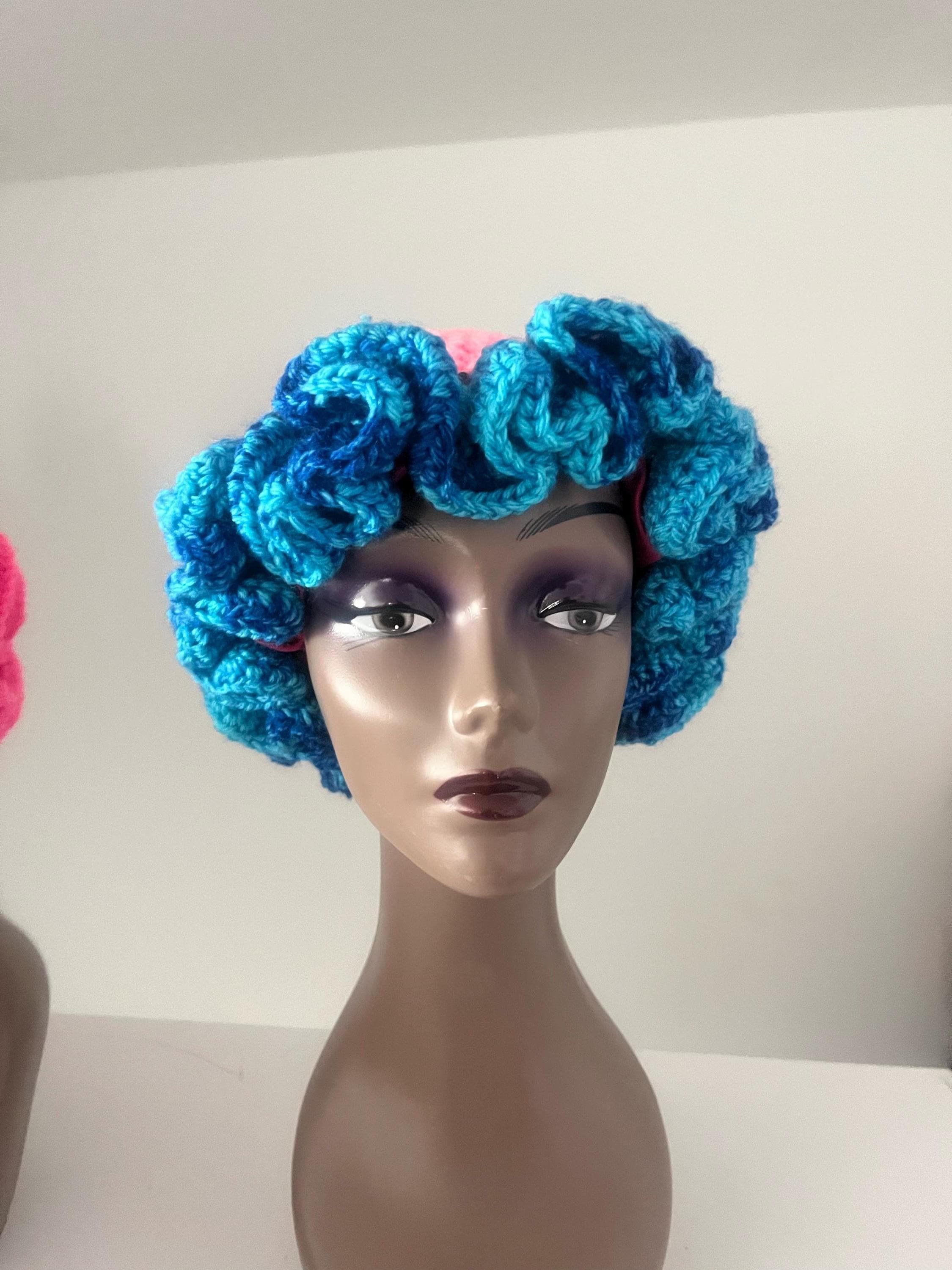 Satin Lined Pink Ruffle Hat with Ocean Blue Trim - Unique Colorful, Bucket Hat
