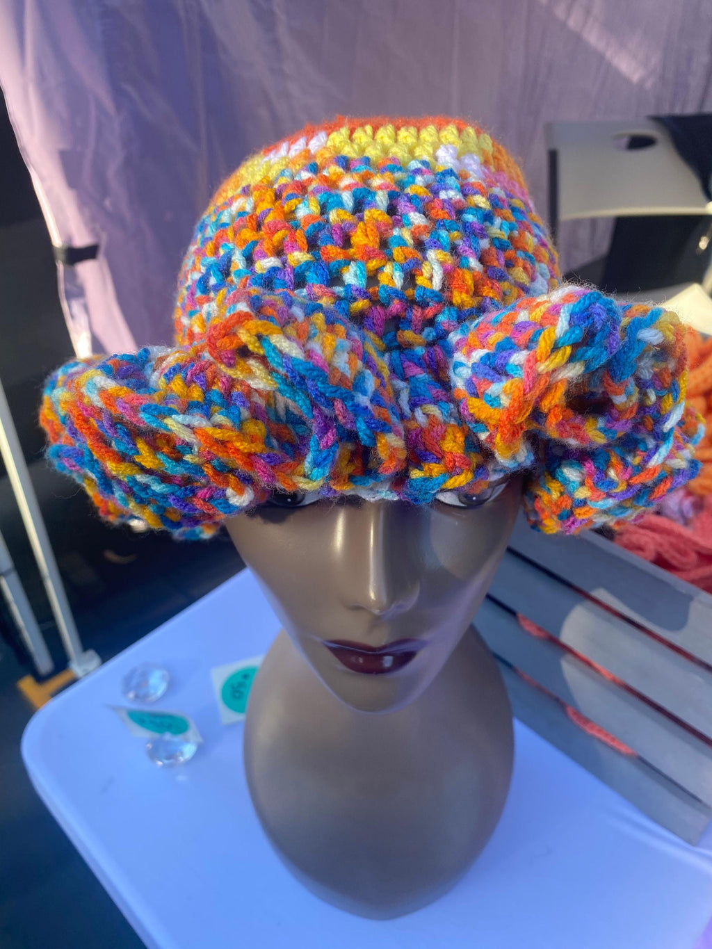 Bright Orange and Speckled Ruffle Hat -  Unique, Colorful Bucket Hat