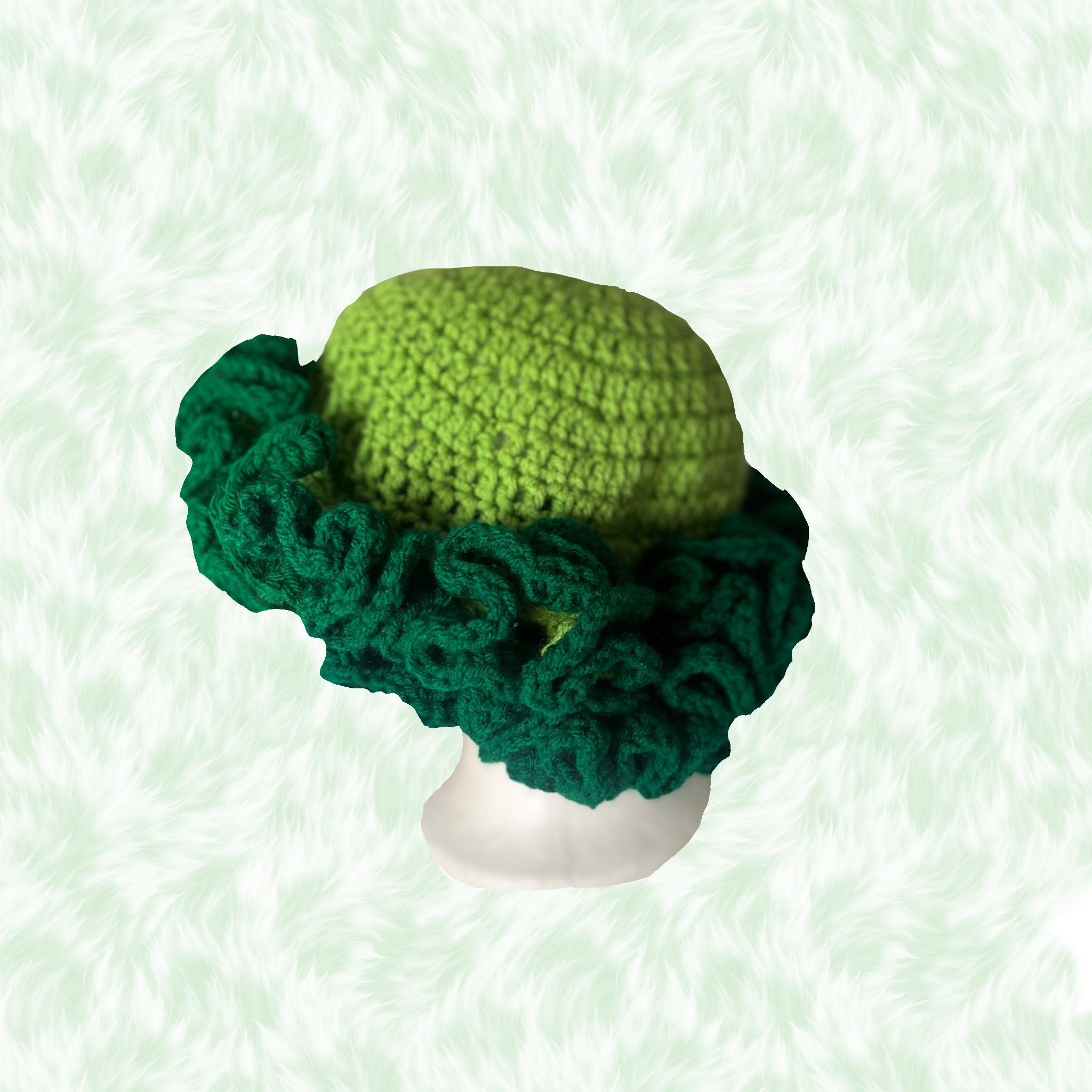 Handmade Acrylic Ruffle Bucket Hat, Light and Dark Green, Adult Size