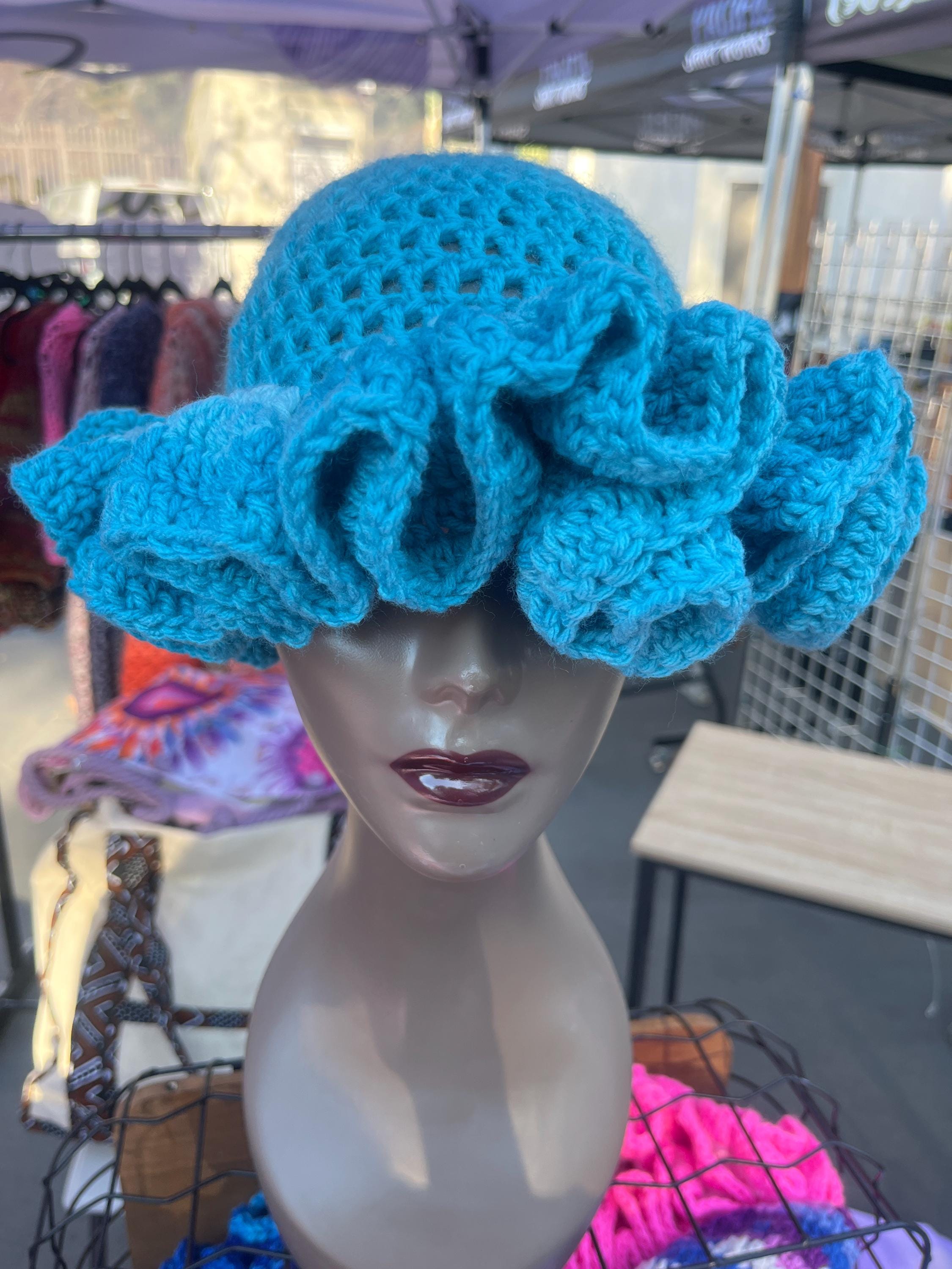 Bright Blue Ombre Ruffle Hat - Colorful and Unique Bucket Hat