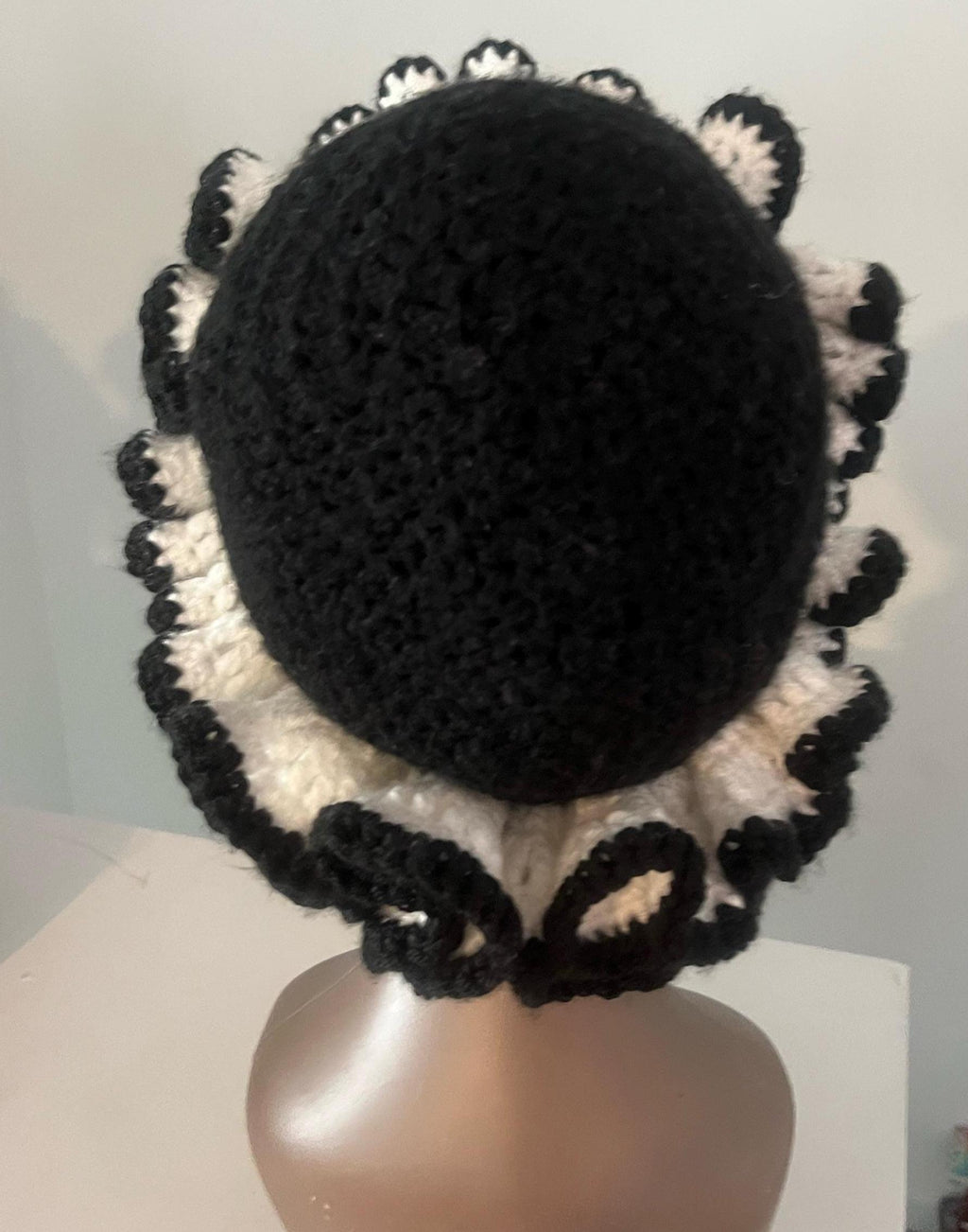 Satin Lined Black and White Ruffle Hat  - Unique, Colorful Bucket Hat