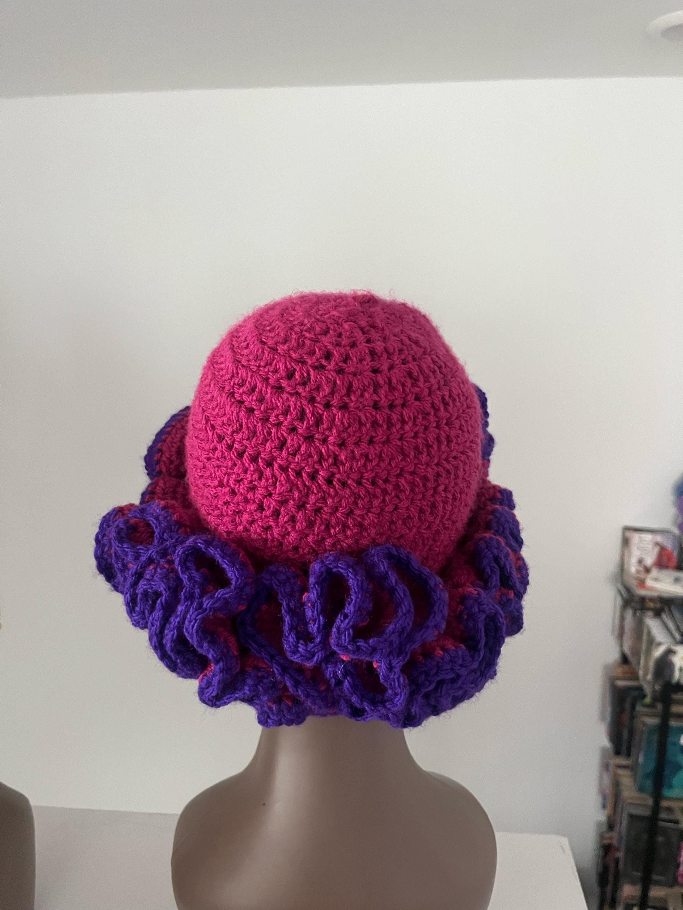 Bright Pink and Neon Purple Ruffle Hat - Unique, Colorful Bucket Hat
