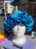 SATIN LINED Bright Blue to Ocean Brim Ruffle Hat- Colorful and Unique Bucket Hat