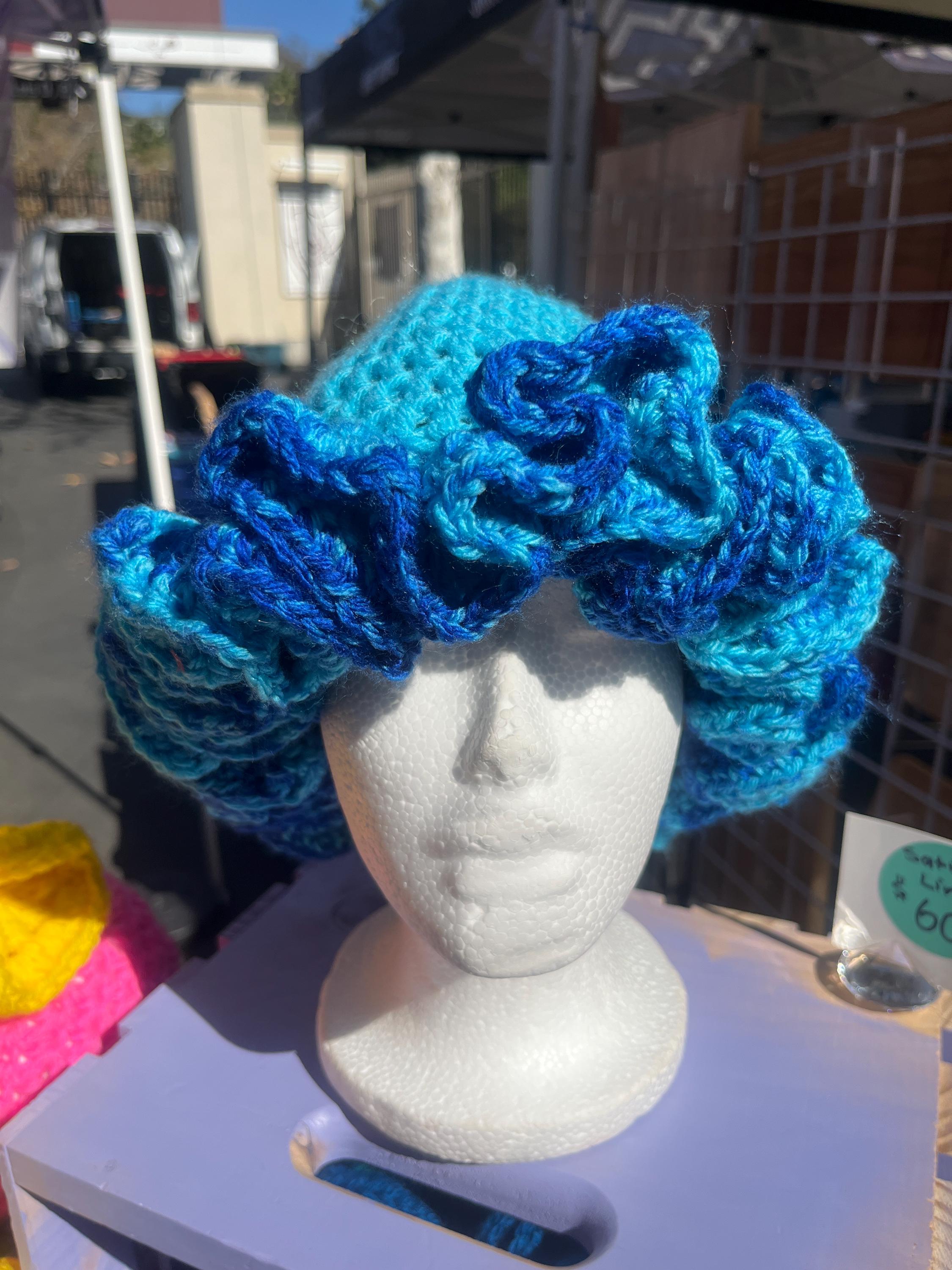 SATIN LINED Bright Blue to Ocean Brim Ruffle Hat- Colorful and Unique Bucket Hat