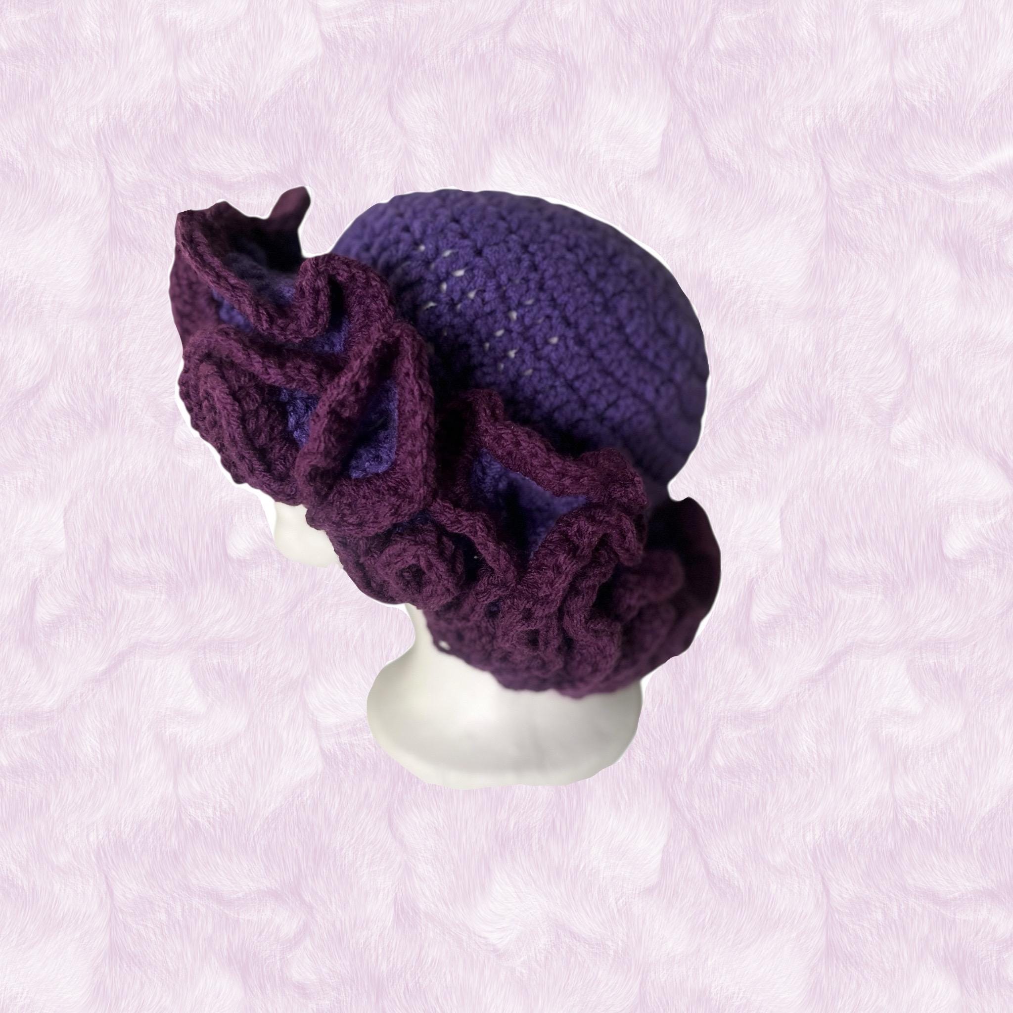 Dual Toned Violet and Dark Purple Crochet Ruffle Hat - Fun Unique Bucket Hat