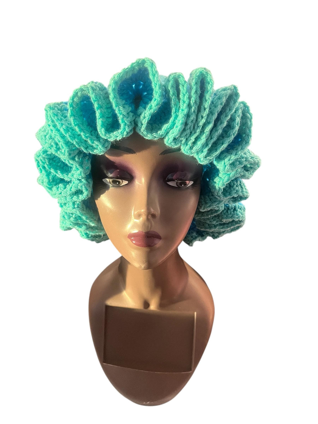 Ombre Ruffle Bucket Hat – Handmade Blue Acrylic Yarn