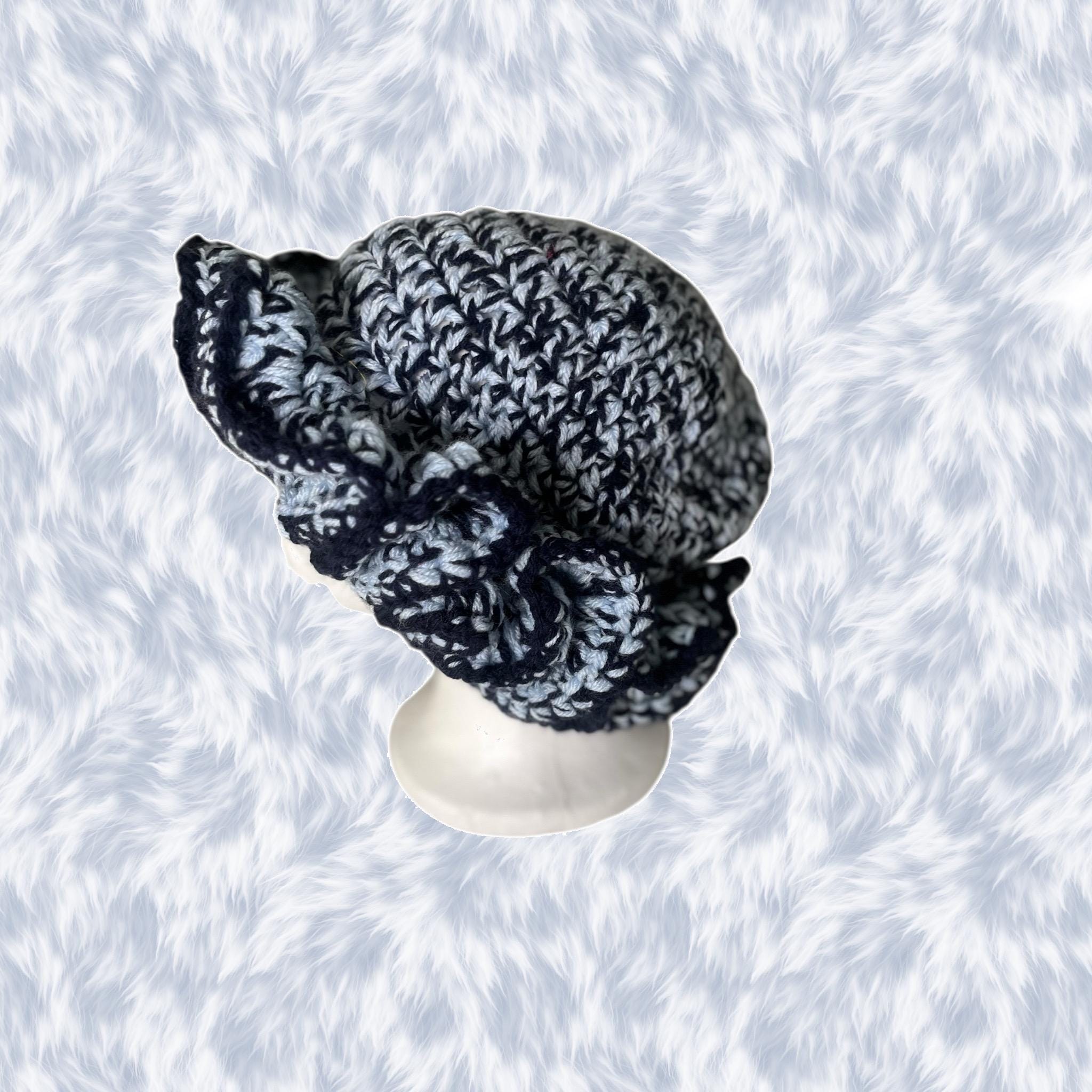 Light Blue and Navy Plush Ruffle Hat