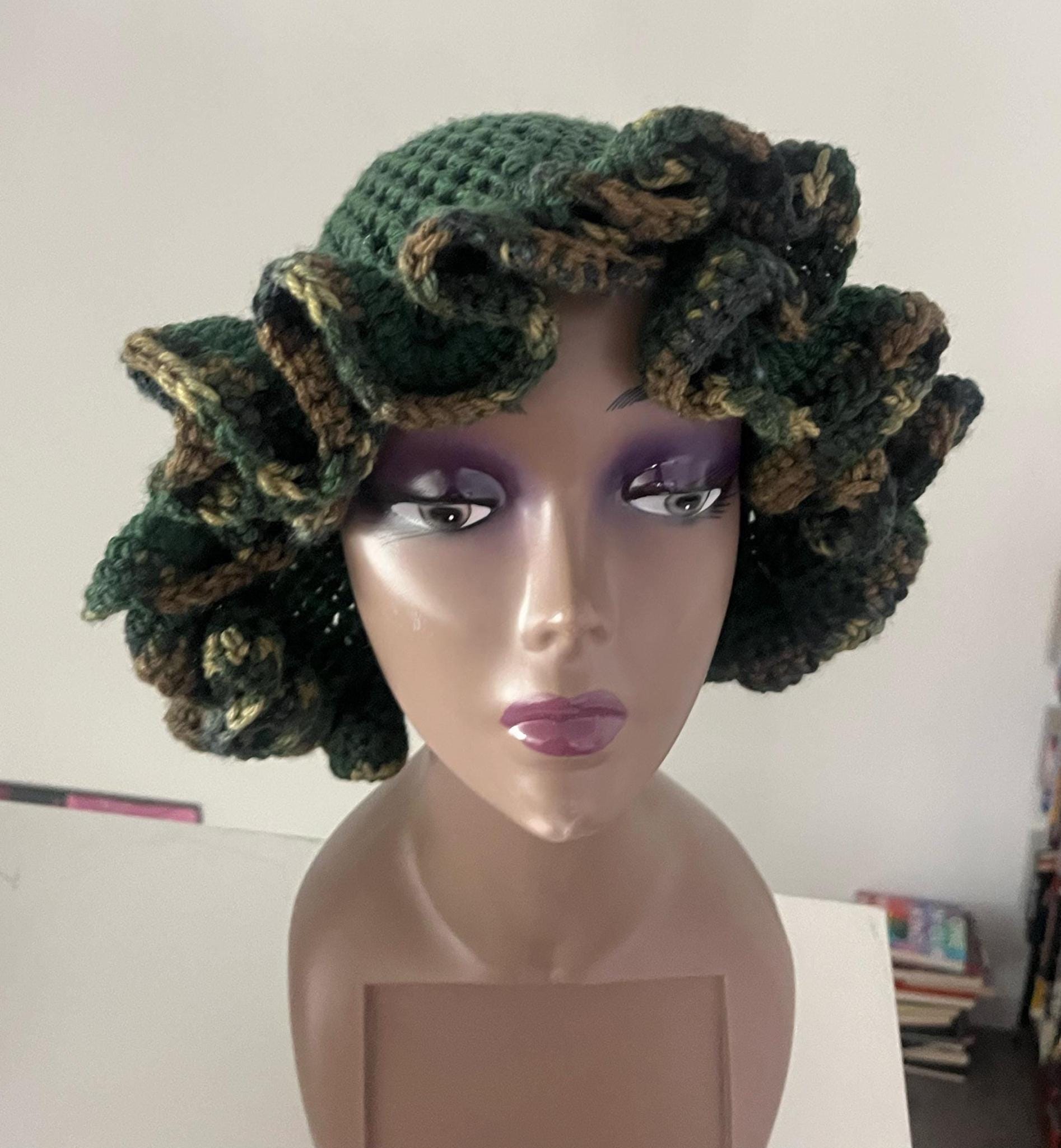 Deep Forest Green Ruffle Hat with Camo Trim - Unique, Colorful Bucket Hat