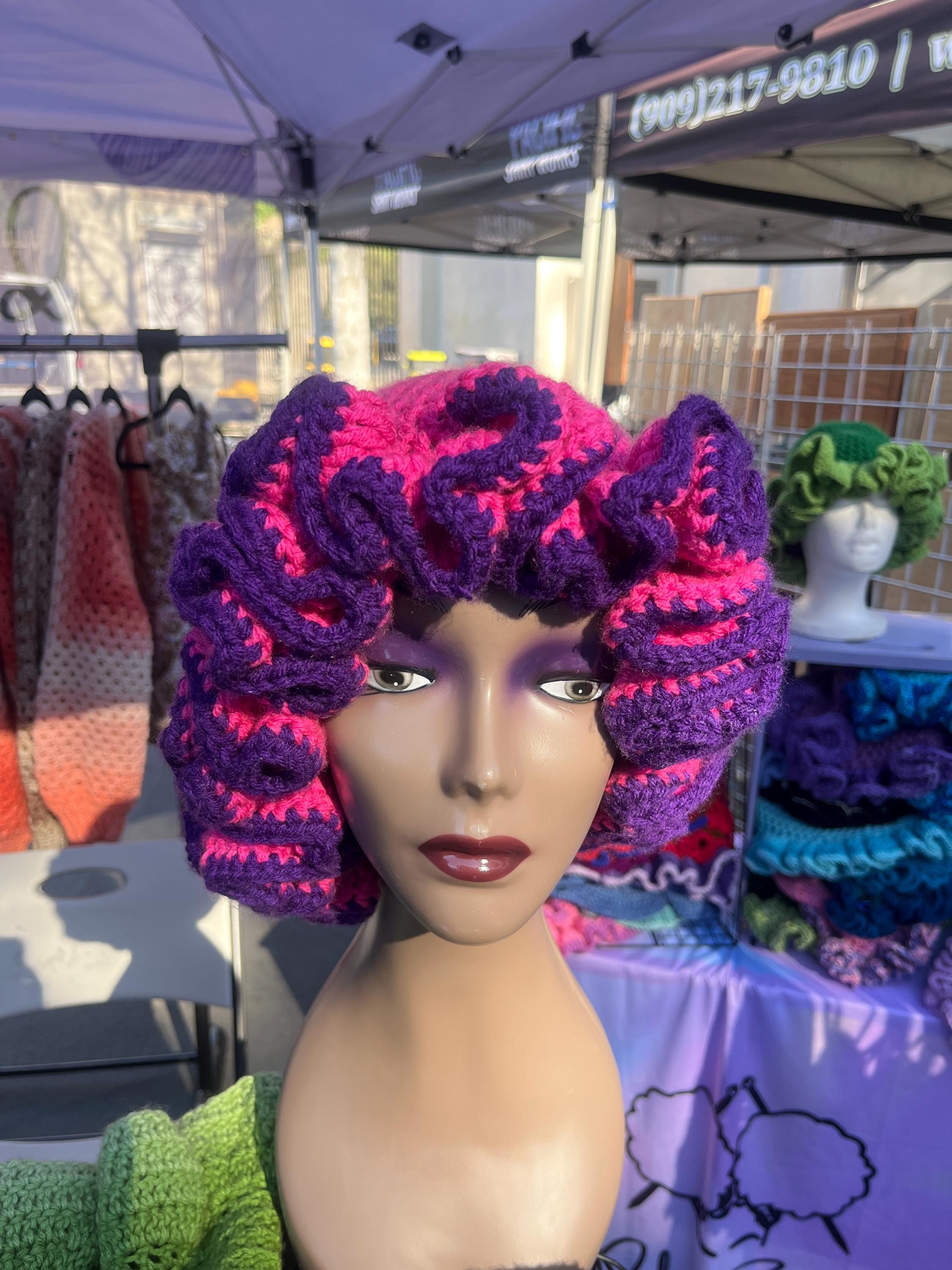 Bright Pink and Neon Purple Ruffle Hat - Unique, Colorful Bucket Hat