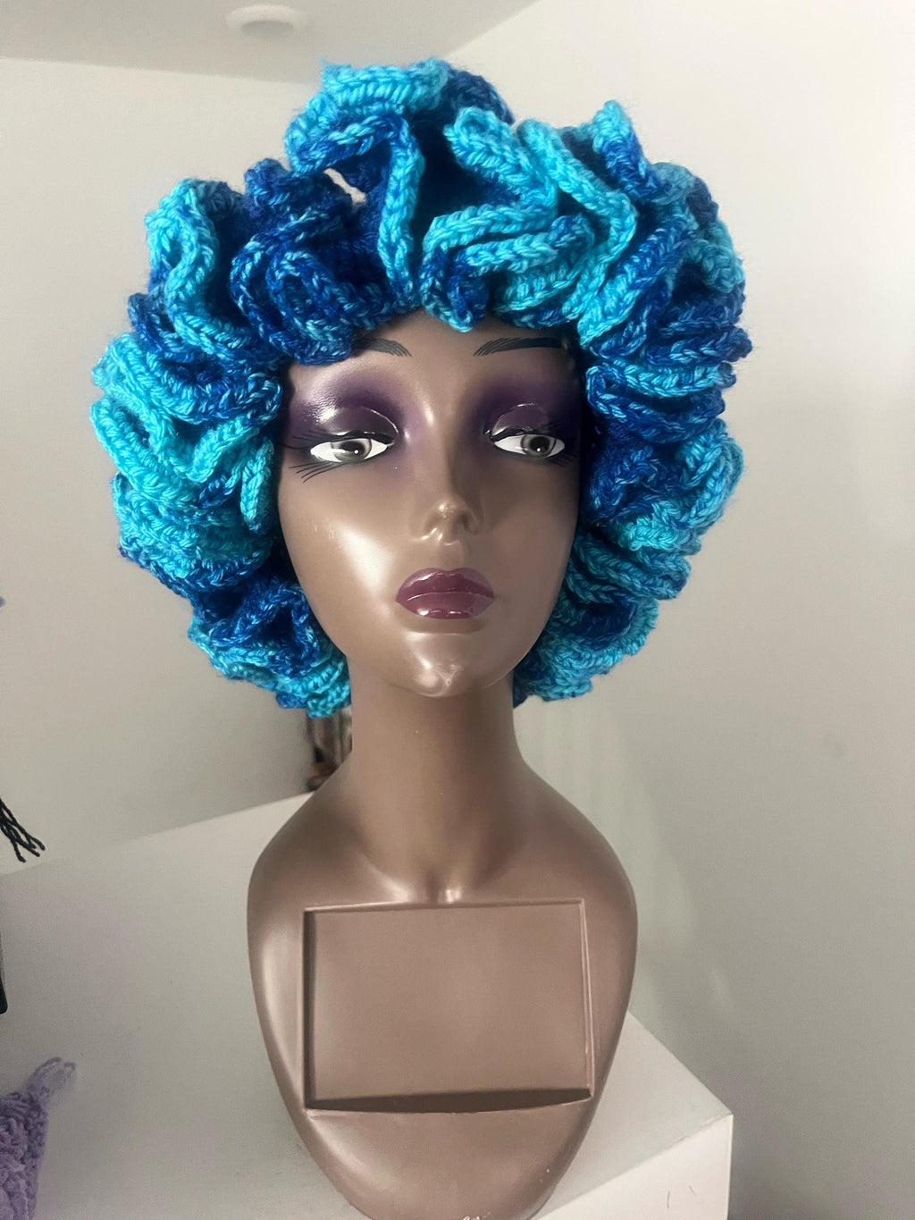 Handmade Royal Blue Ruffle Bucket Hat – Ocean Trim, Adult M/L