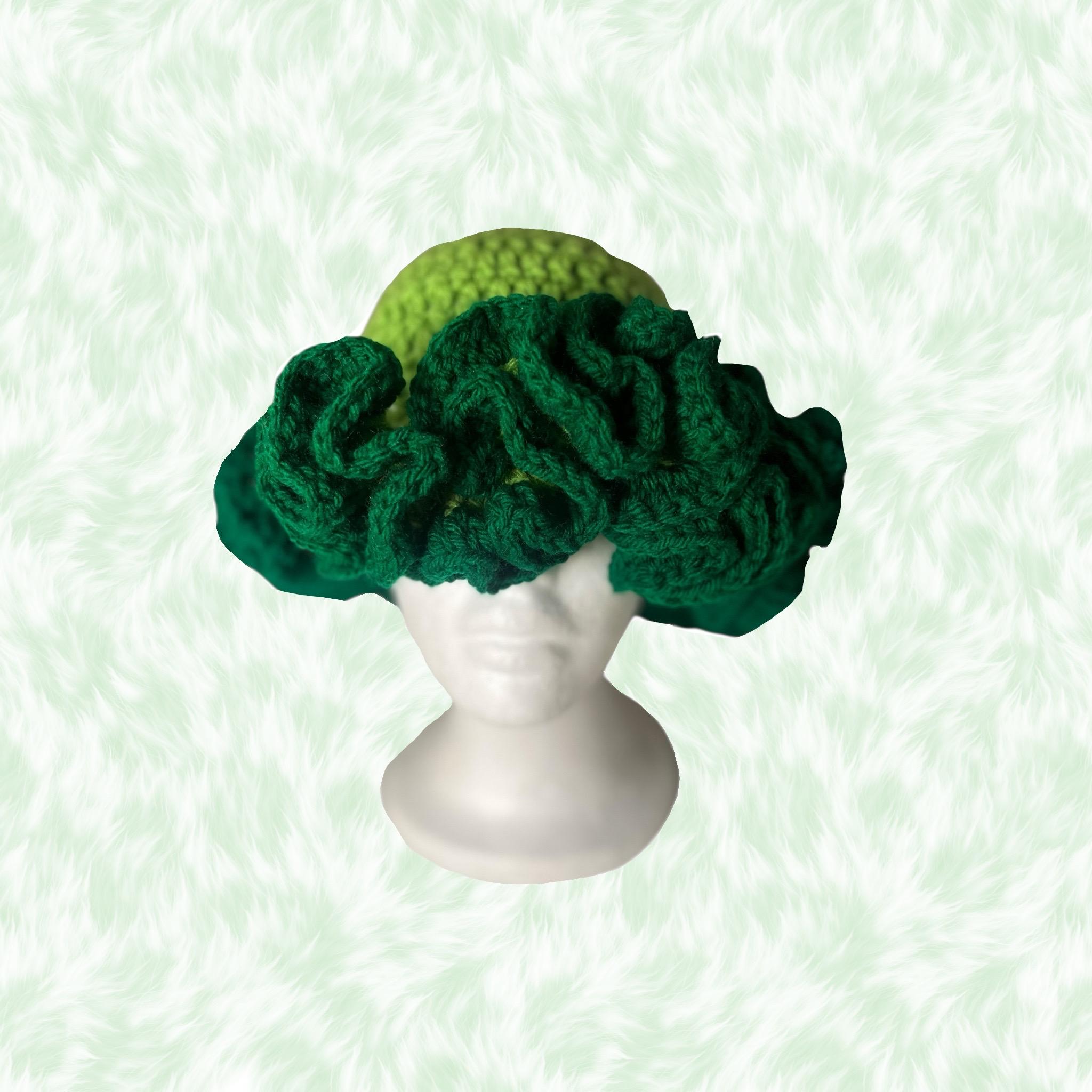Handmade Acrylic Ruffle Bucket Hat, Light and Dark Green, Adult Size
