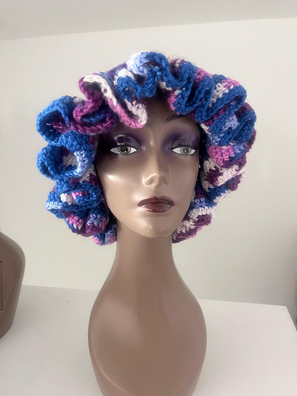 Handmade Purple Ruffle Bucket Hat, Colorful Crochet Knit