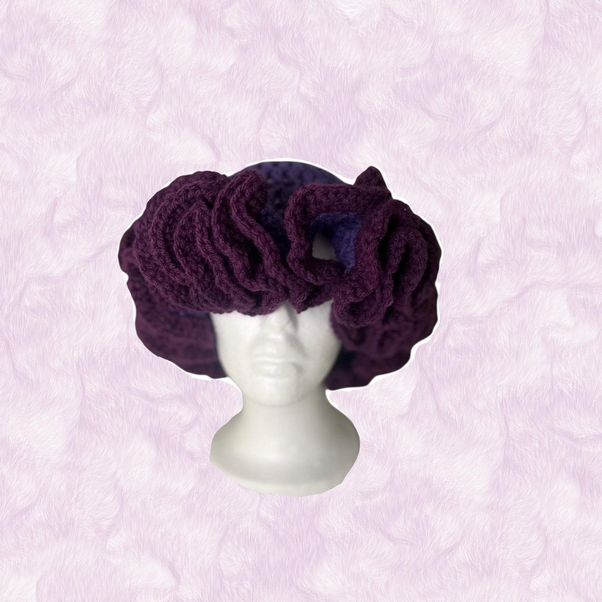 Dual Toned Violet and Dark Purple Crochet Ruffle Hat - Fun Unique Bucket Hat