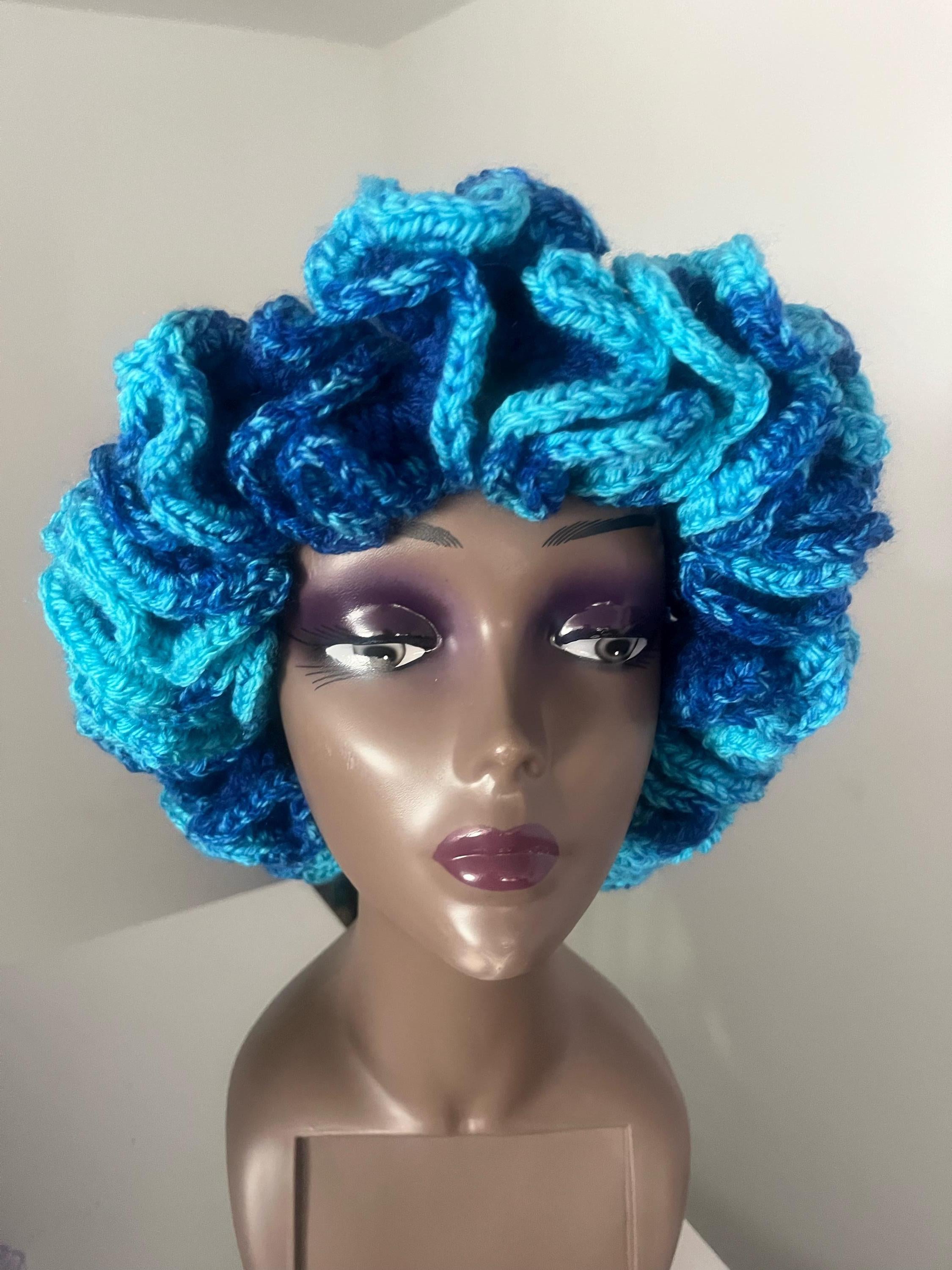 Handmade Royal Blue Ruffle Bucket Hat – Ocean Trim, Adult M/L