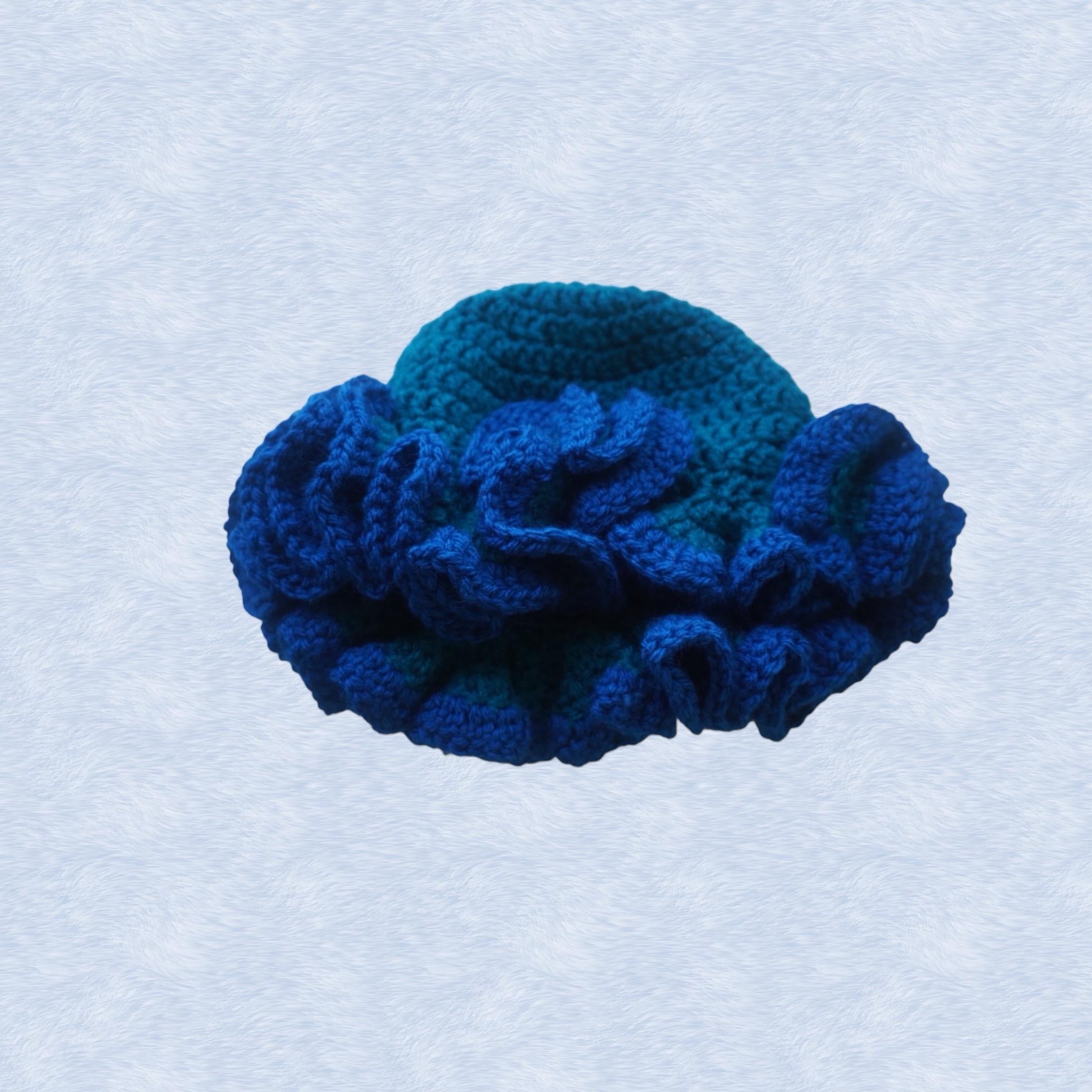 Teal and Deep Blue Kids Ruffle Hat