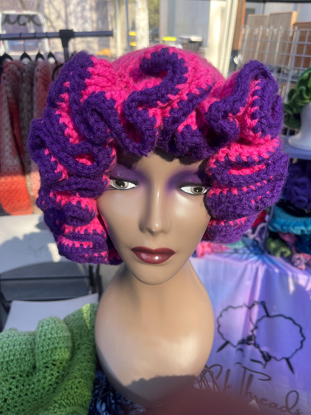 Bright Pink and Neon Purple Ruffle Hat - Unique, Colorful Bucket Hat