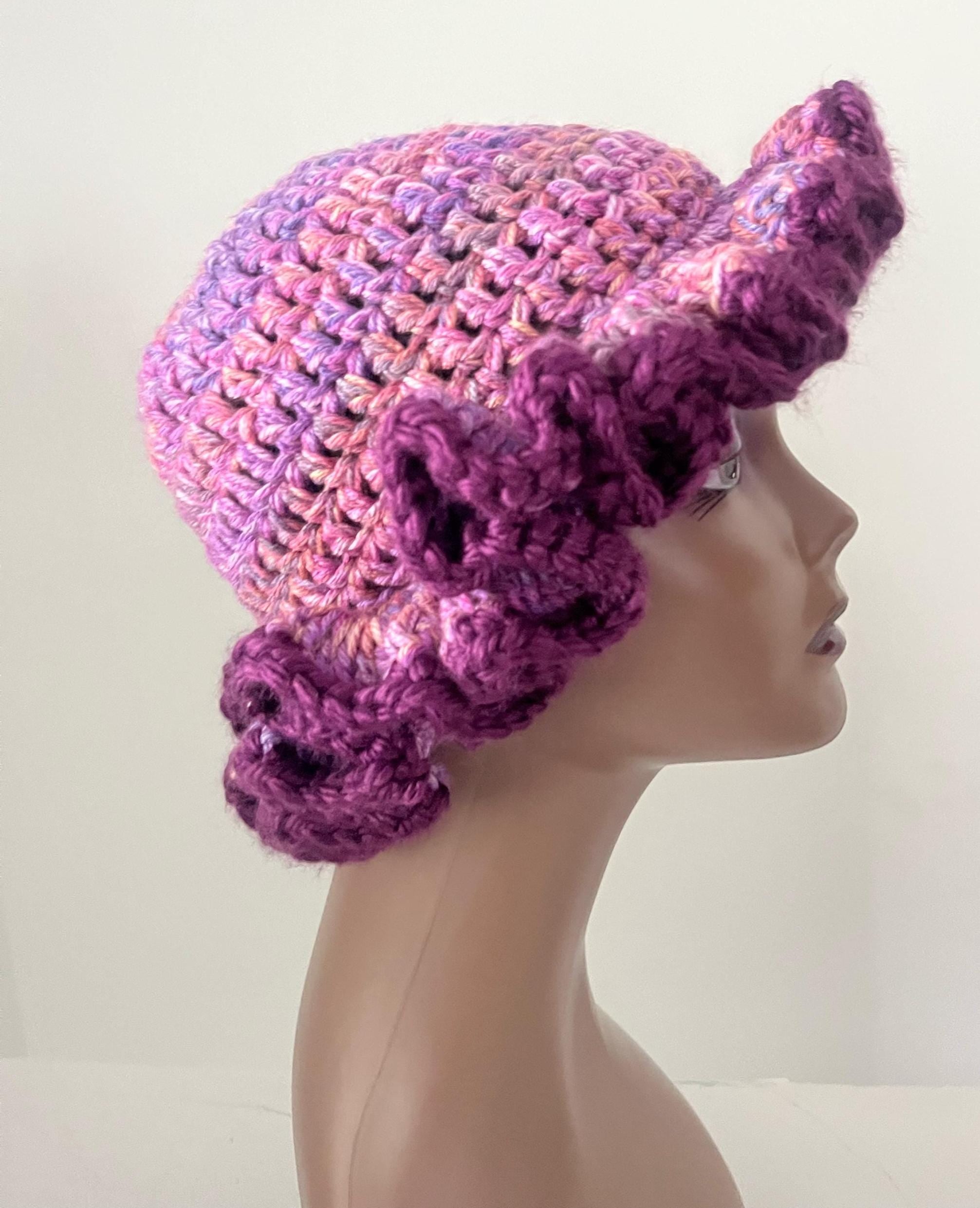 Multi Colored Pink and Purple Hat with Burgundy Trim - Unique, Colorful Bucket Hat