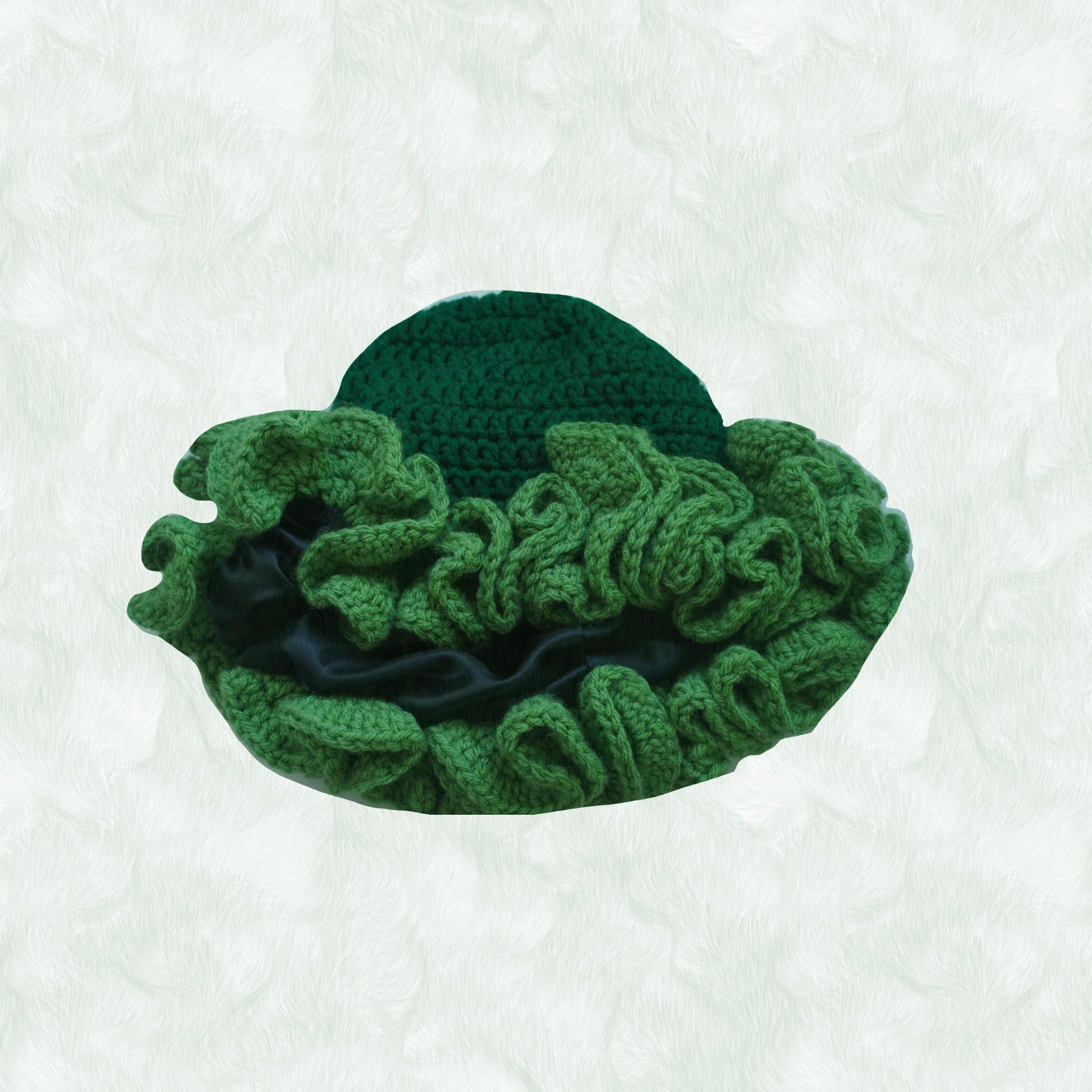 Satin Lined Green Ombre Ruffle Hat - Unique, Colorful Bucket Hat