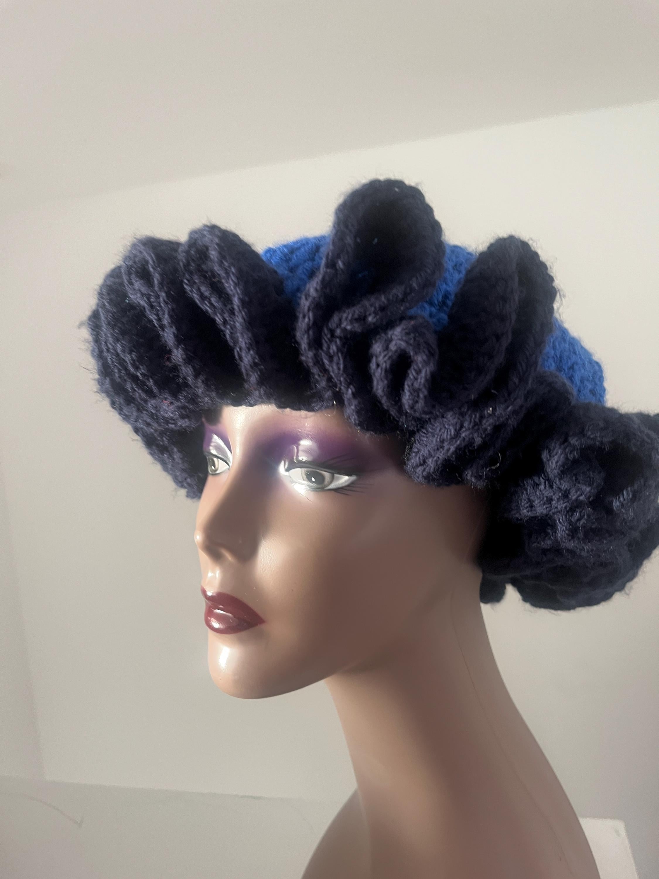 Bold Royal and Navy Blue Ruffle Hat - Unique, Colorful Bucket Hat