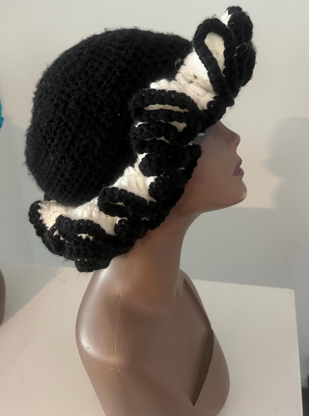 Satin Lined Black and White Ruffle Hat  - Unique, Colorful Bucket Hat