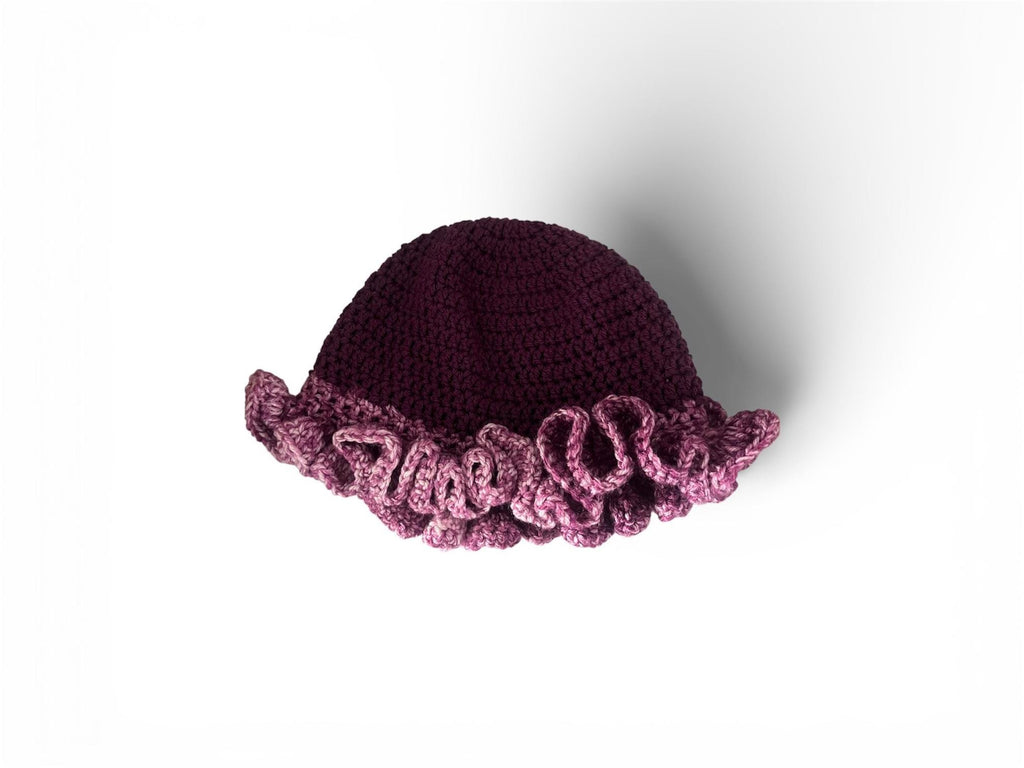 Handmade Purple Ruffle Bucket Hat – XL Acrylic Knit