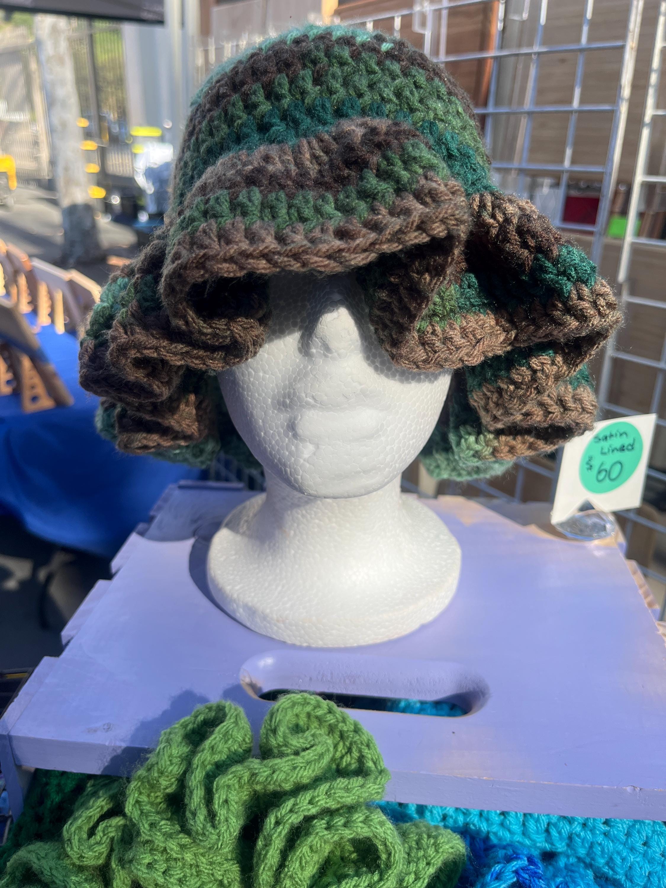 Multi Colored Camo Green Wavy Hat - Unique Colorful, Bucket Hat
