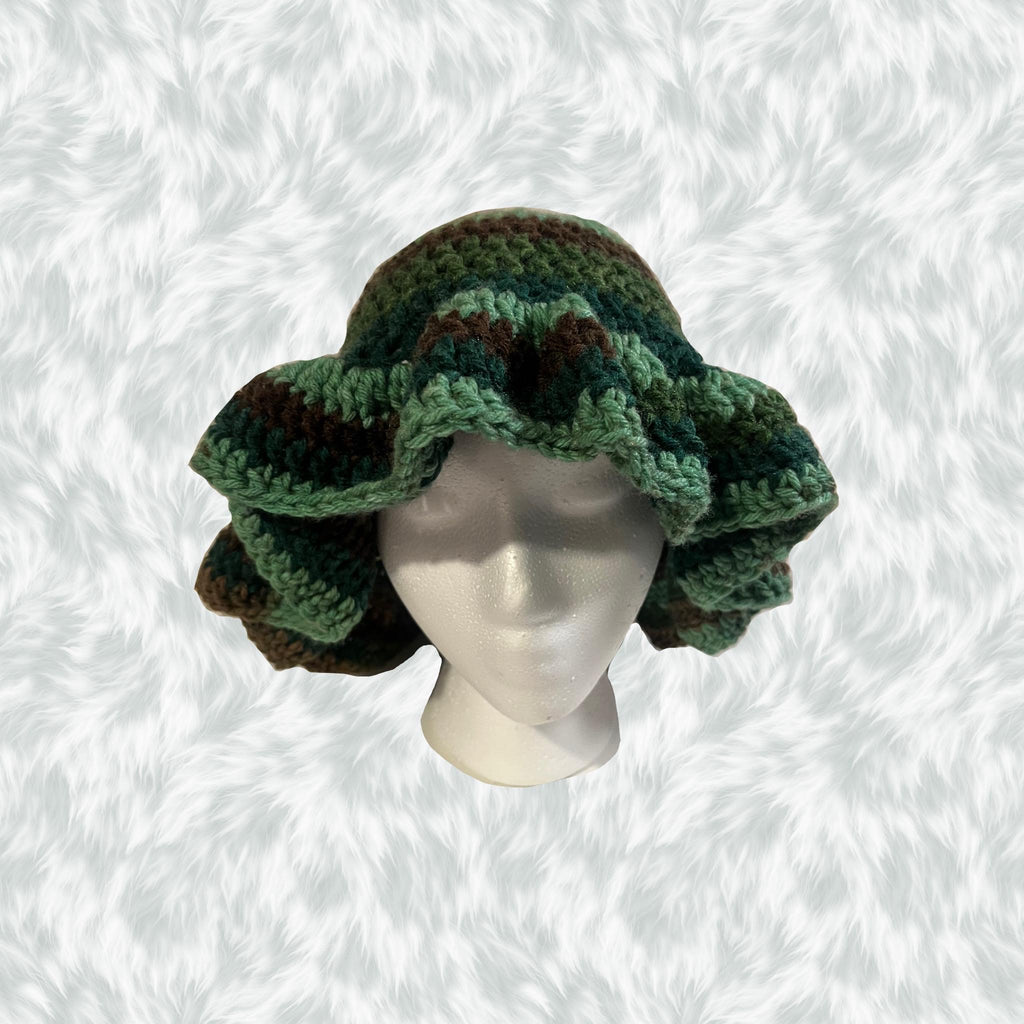 Camo Colored Wavy Ruffle Hat