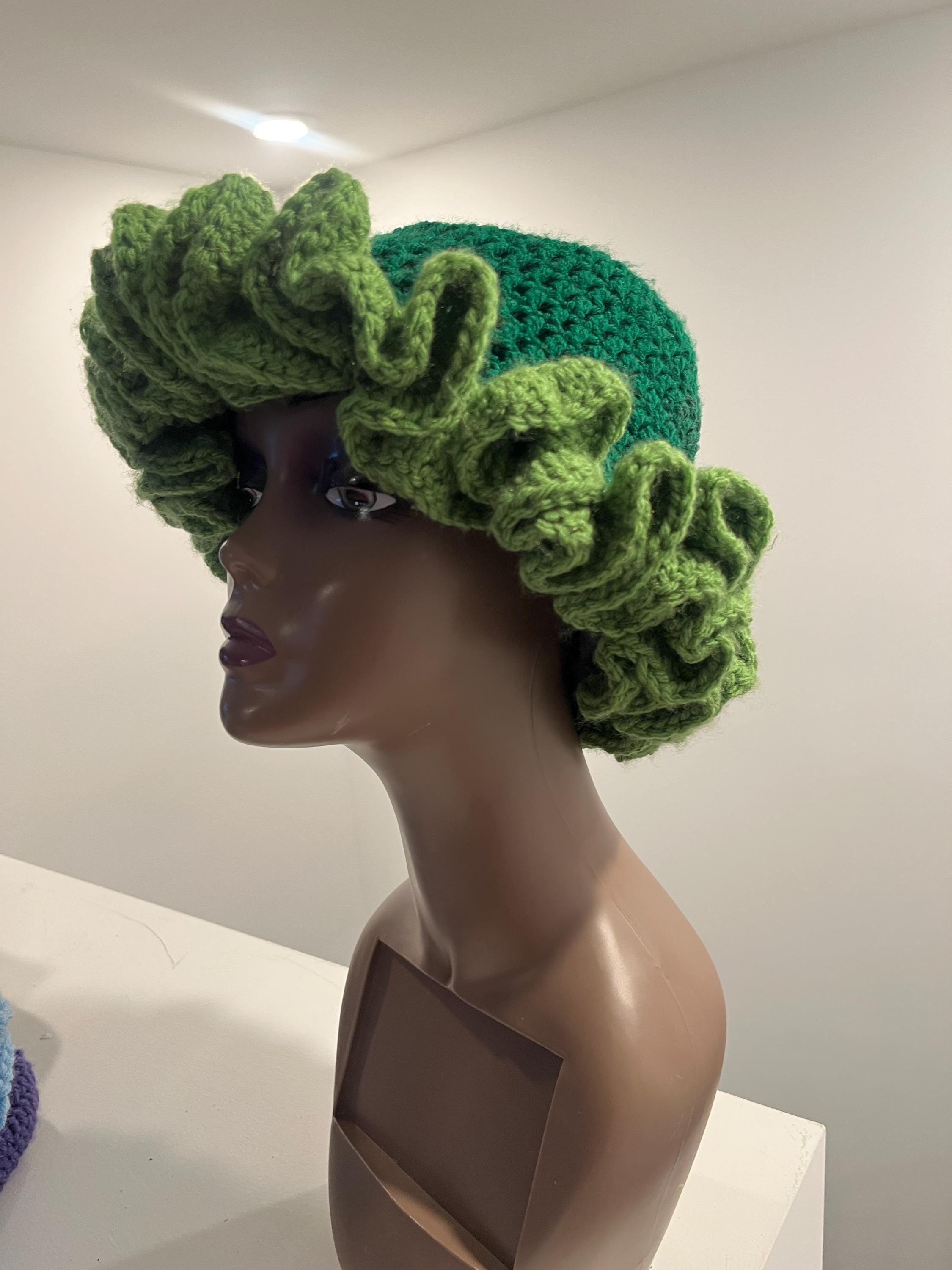 Satin Lined Green Ombre Ruffle Hat - Unique, Colorful Bucket Hat