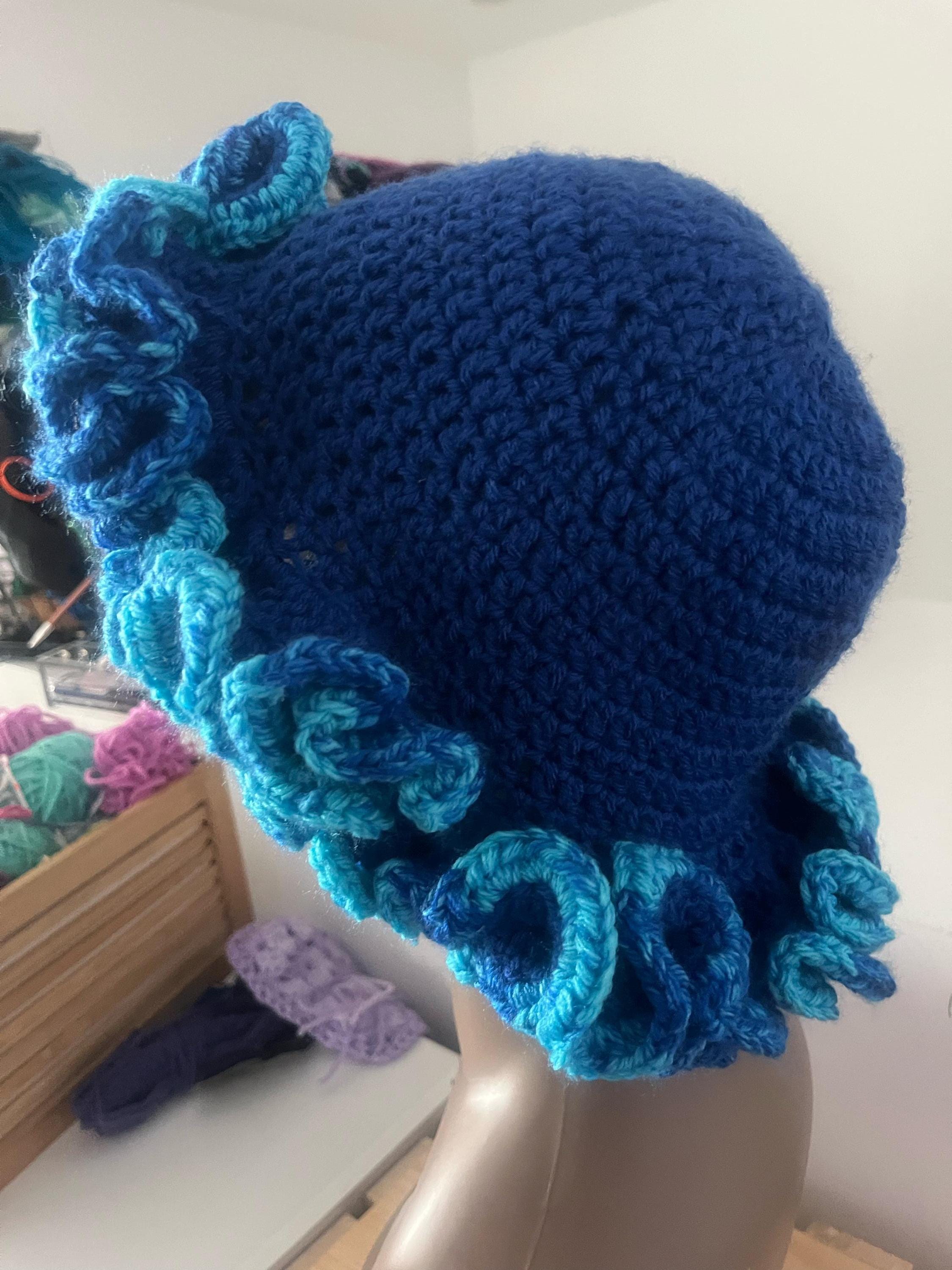 Handmade Royal Blue Ruffle Bucket Hat – Ocean Trim, Adult M/L