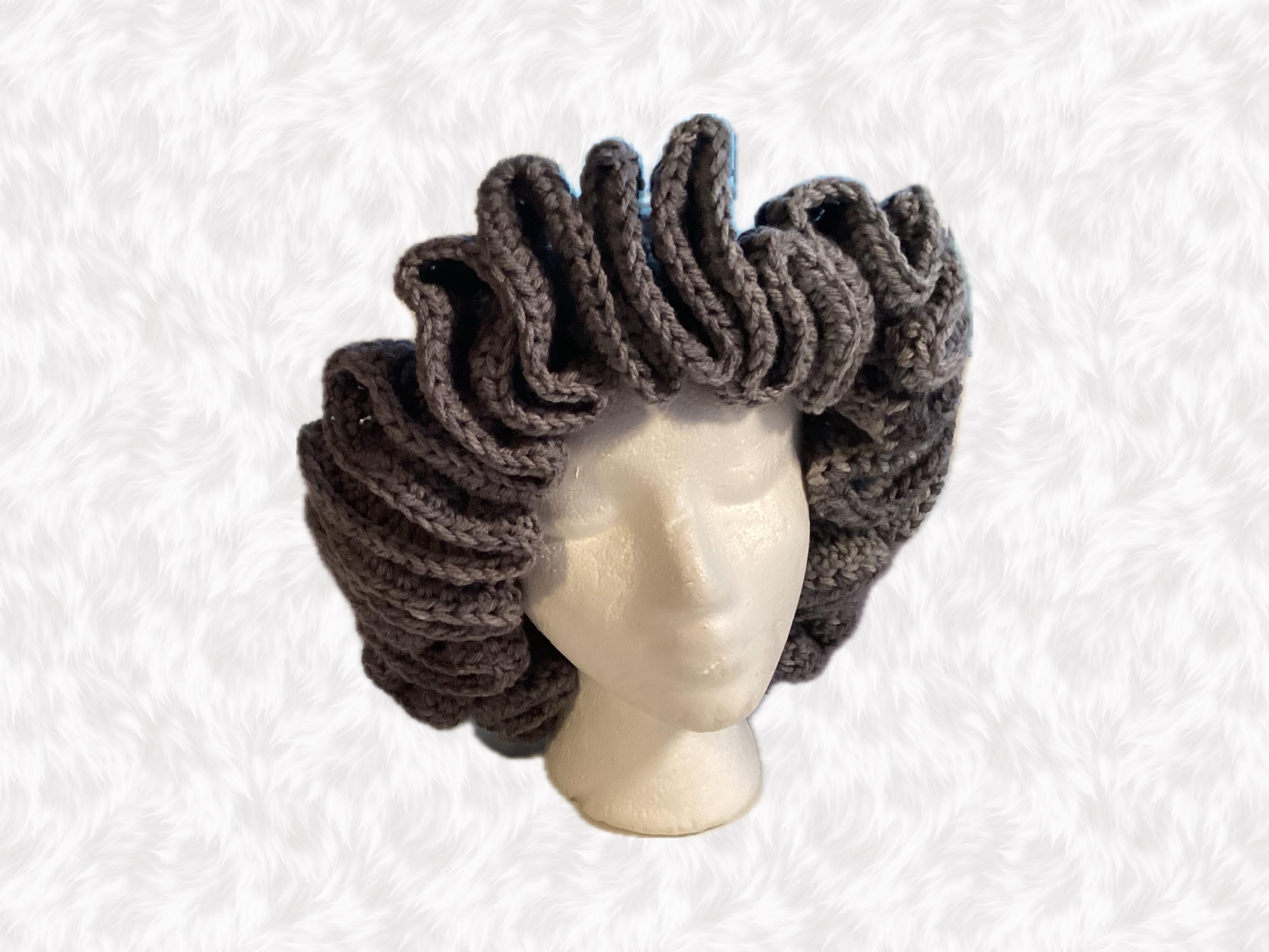 Handmade Black Crochet Ruffle Hat – Adult M/L, Satin Lined
