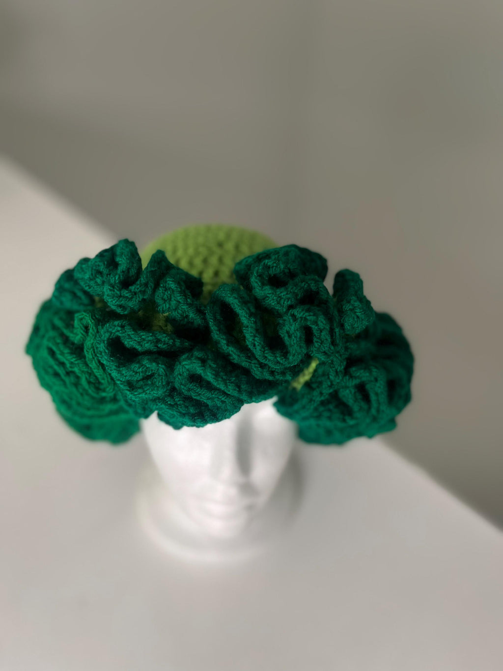 Handmade Acrylic Ruffle Bucket Hat, Light and Dark Green, Adult Size