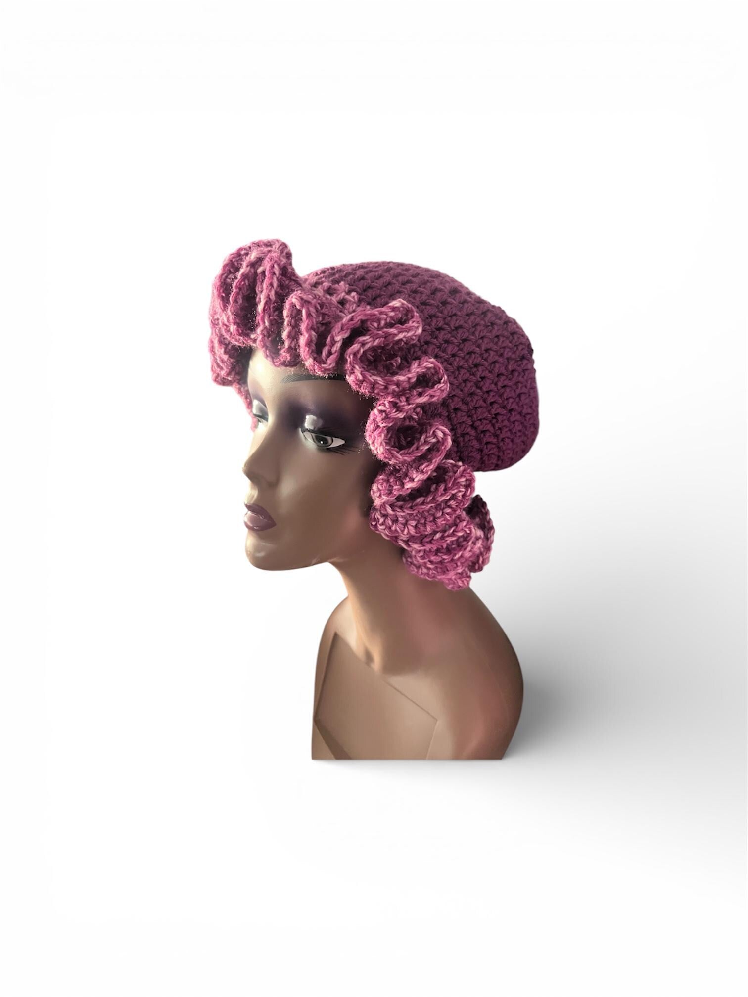 Handmade Purple Ruffle Bucket Hat – XL Acrylic Knit