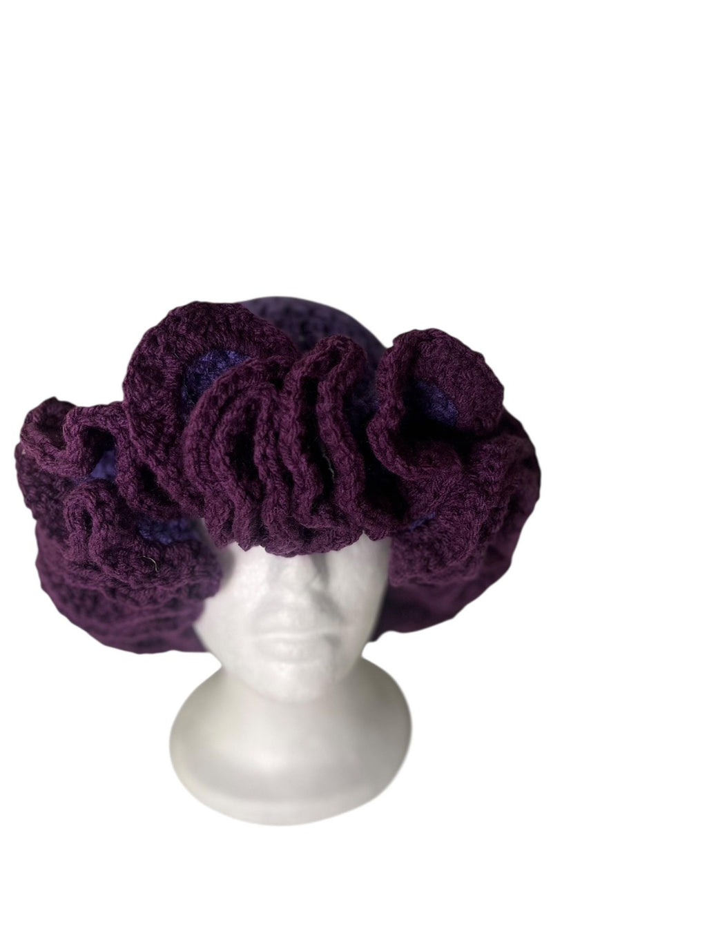 Dual Toned Violet and Dark Purple Crochet Ruffle Hat - Fun Unique Bucket Hat
