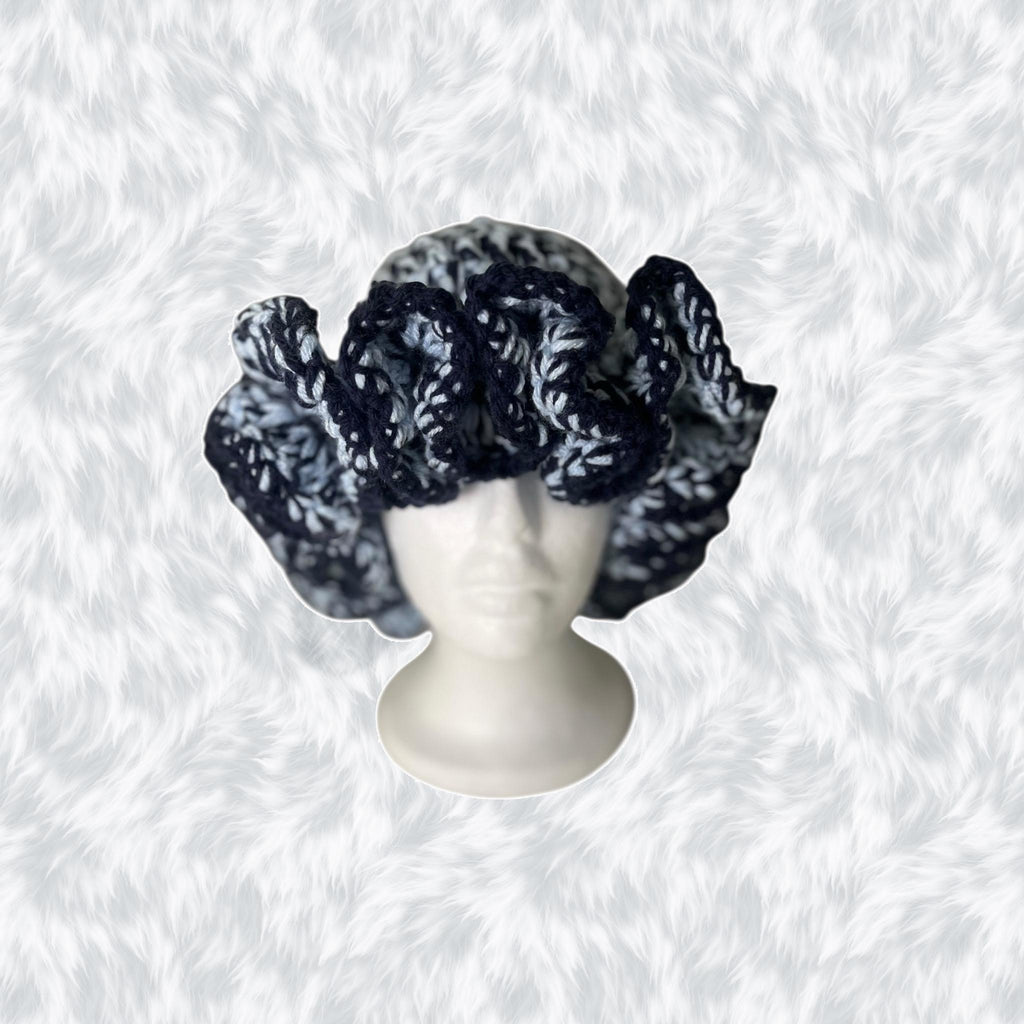 Light Blue and Navy Plush Ruffle Hat
