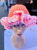 Bright Peach Hat with Pink Speckled Ruffle Brim - Unique, Colorful Bucket Hat