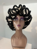Satin-Lined Ruffle Bucket Hat - Black and White Acrylic Yarn