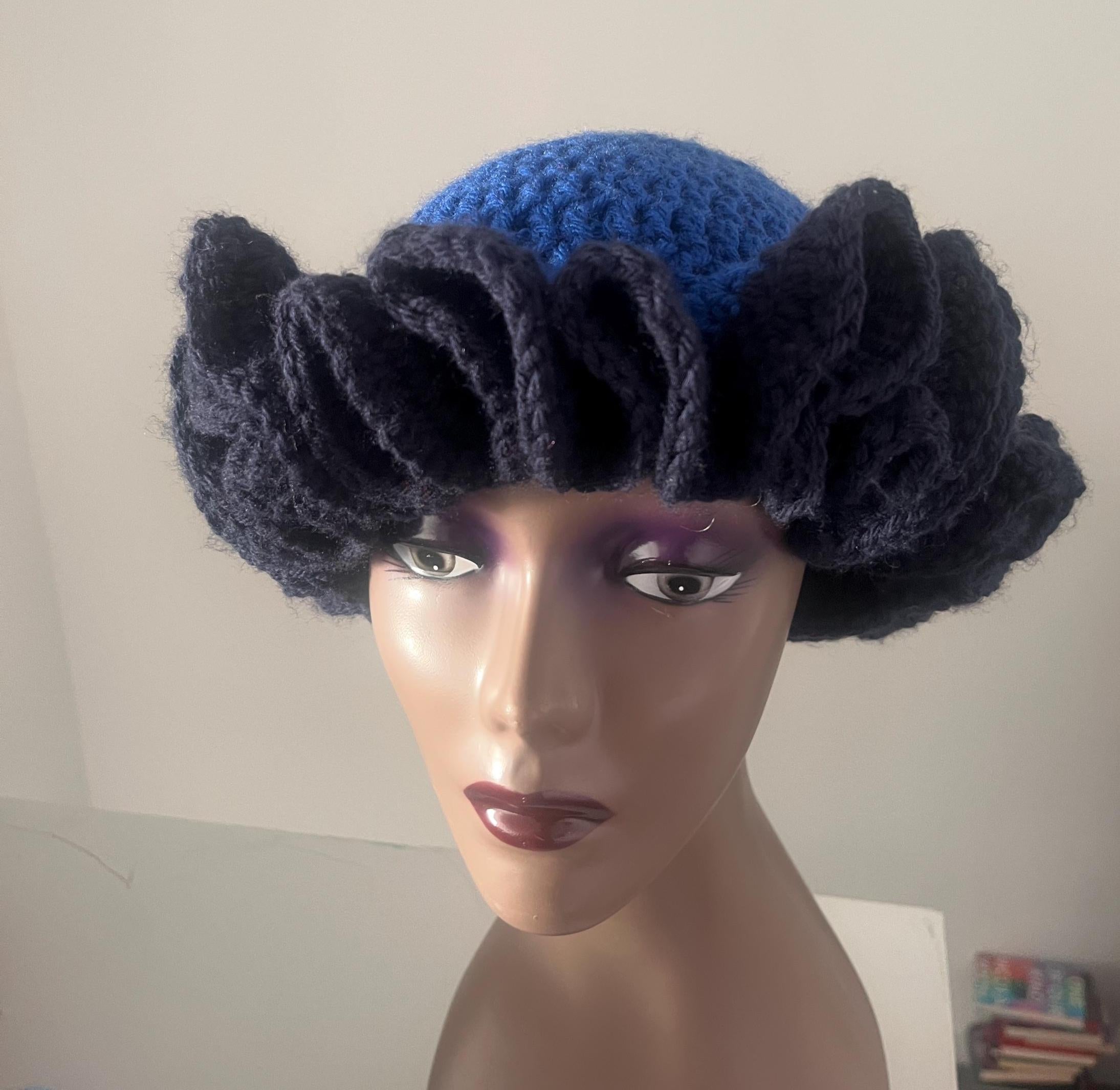 Bold Royal and Navy Blue Ruffle Hat - Unique, Colorful Bucket Hat