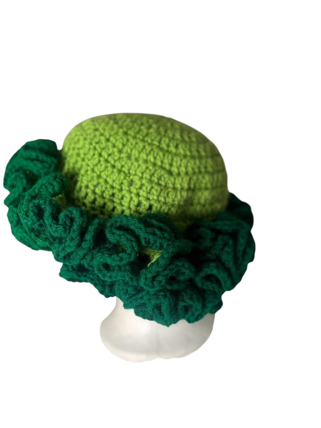 Handmade Acrylic Ruffle Bucket Hat, Light and Dark Green, Adult Size