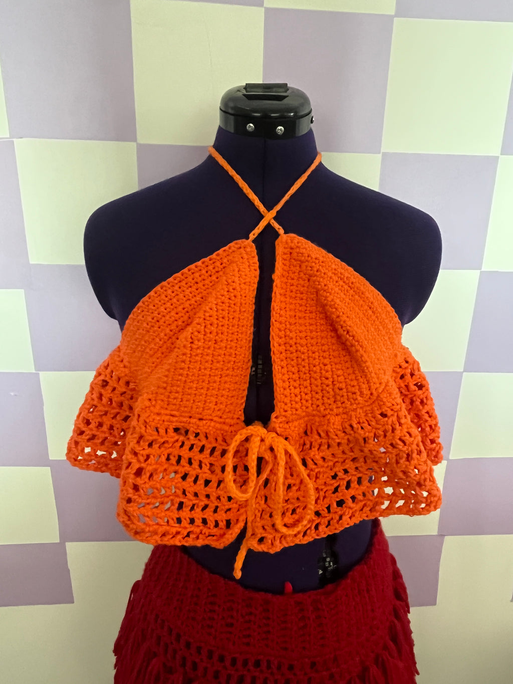 Orange Ruffle Mesh Top