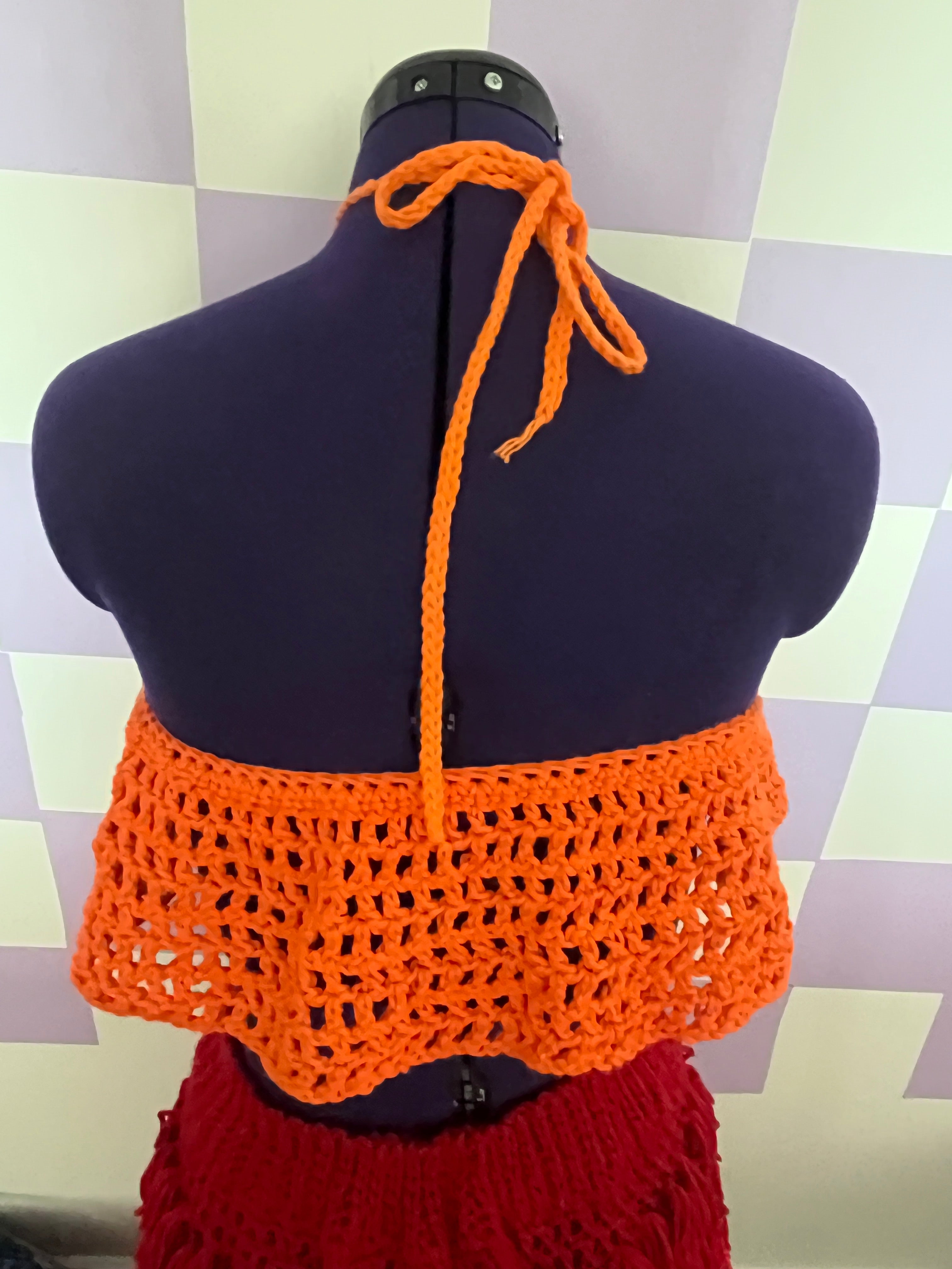 Orange Ruffle Mesh Top