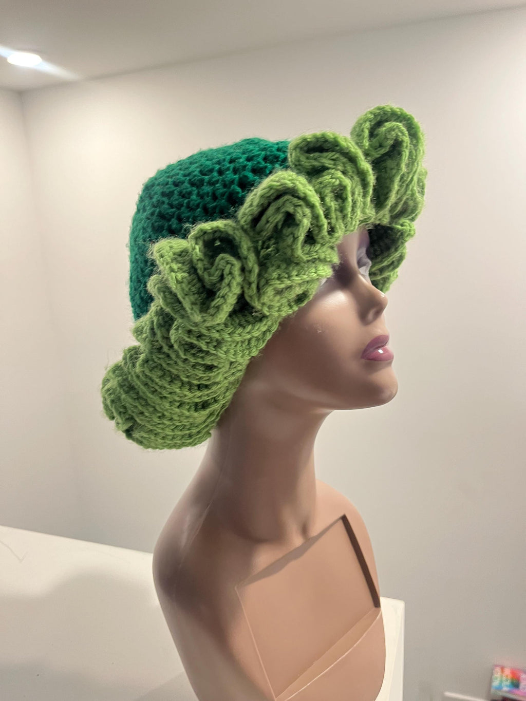Satin Lined Green Ombre Ruffle Hat - Unique, Colorful Bucket Hat