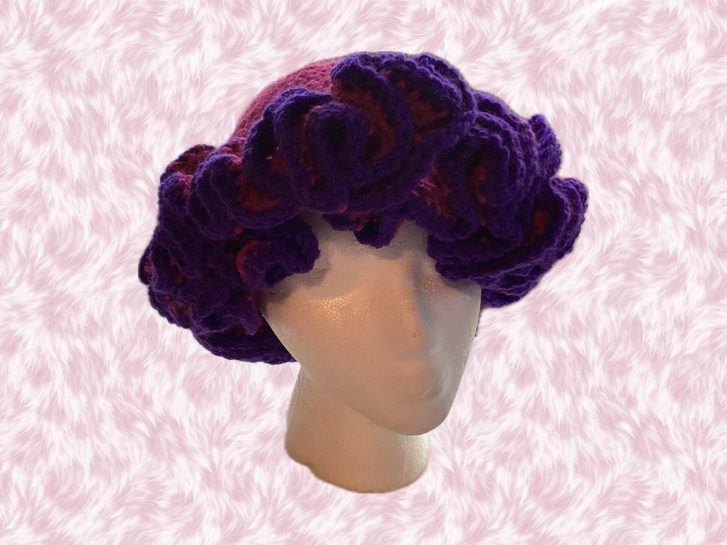 Bright Pink and Neon Purple Ruffle Hat - Unique, Colorful Bucket Hat