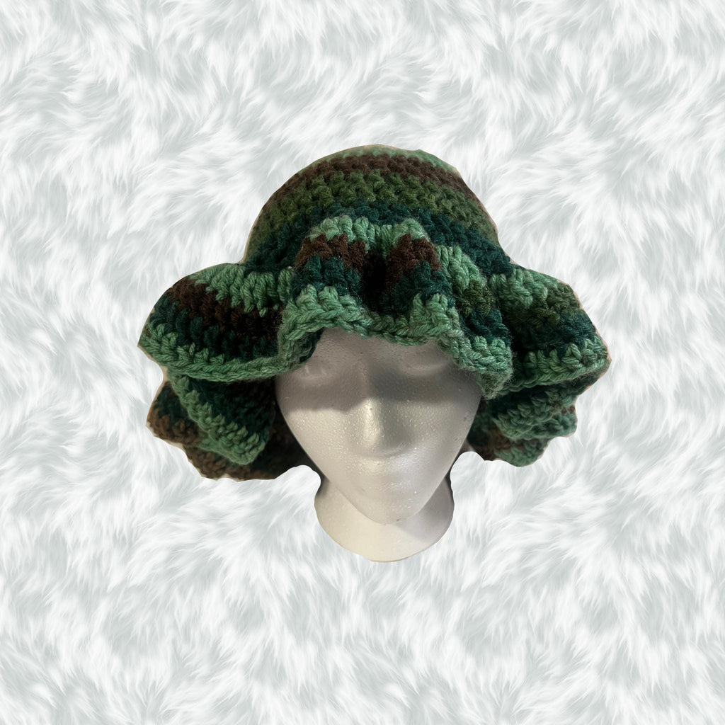 Multi Colored Camo Green Wavy Hat - Unique Colorful, Bucket Hat
