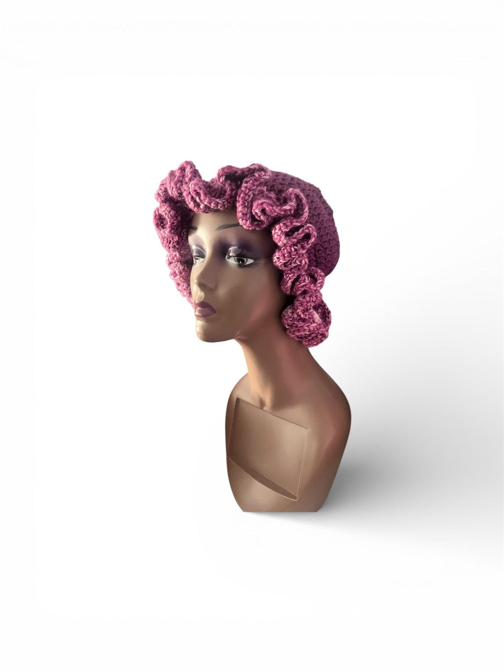Handmade Purple Ruffle Bucket Hat – XL Acrylic Knit