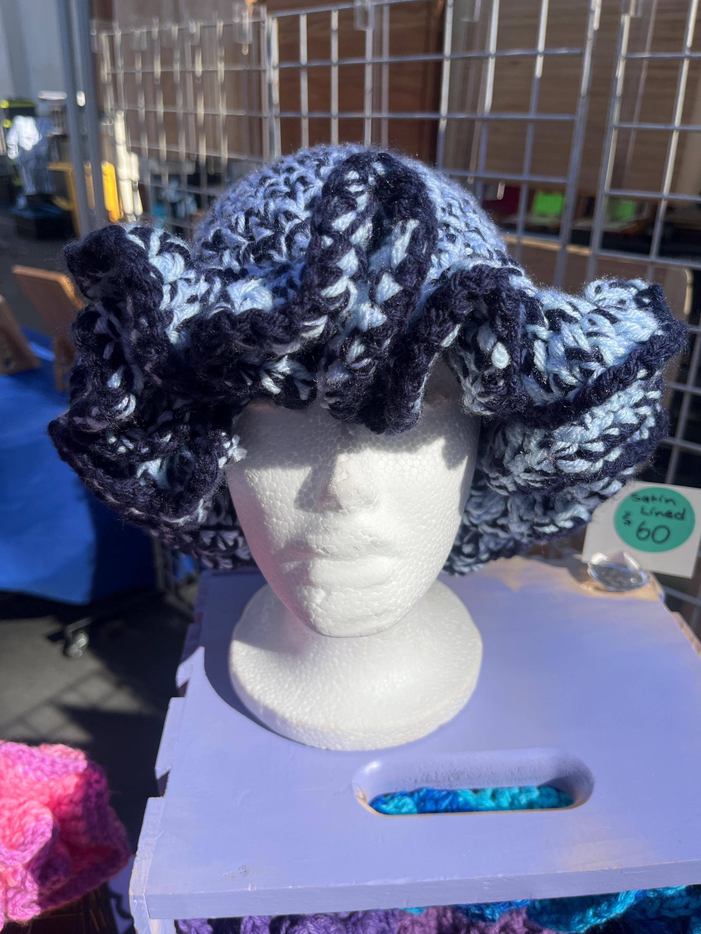 Light Blue and Navy Plush Ruffle Hat