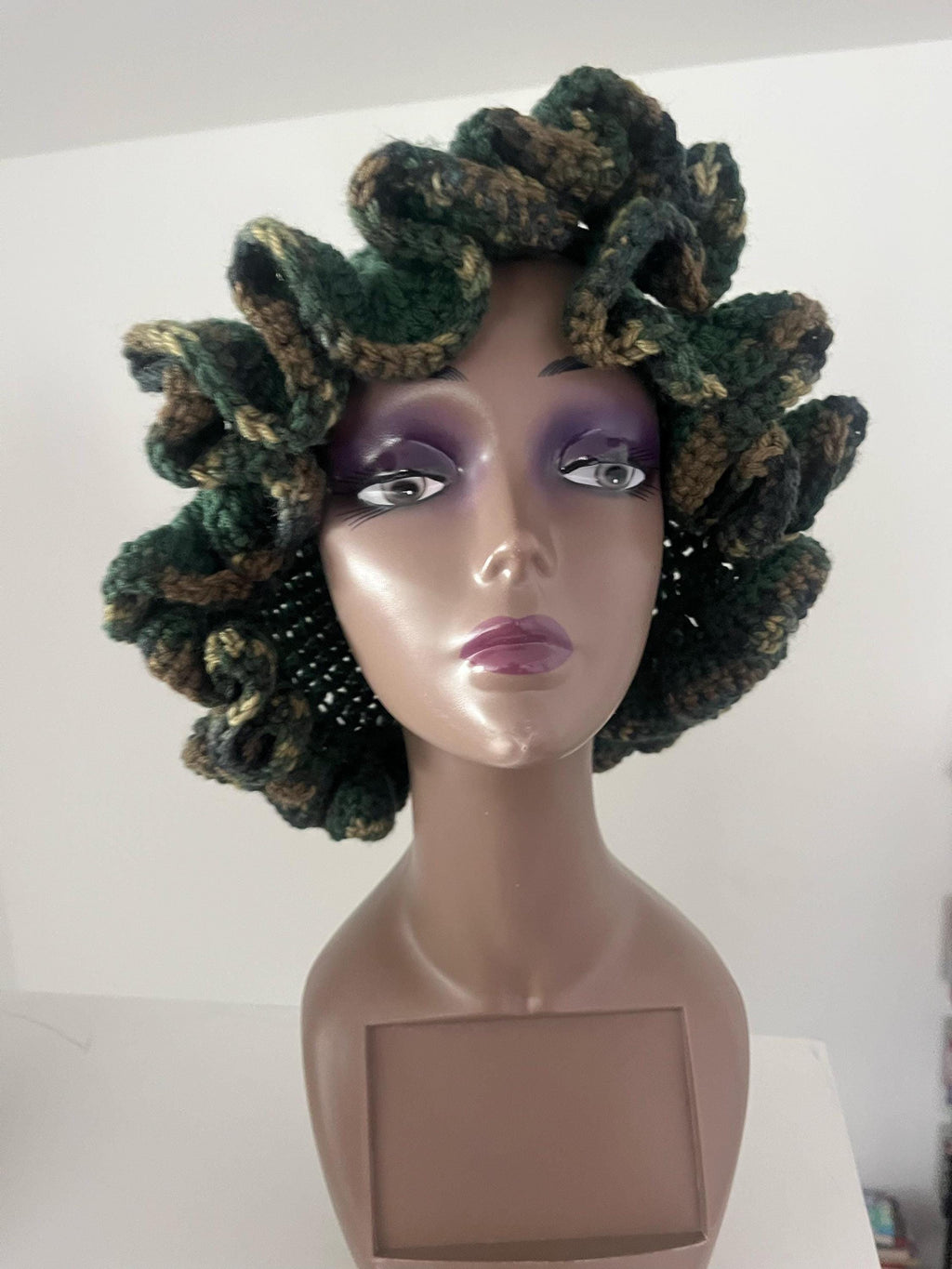 Deep Forest Green Ruffle Hat with Camo Trim - Unique, Colorful Bucket Hat