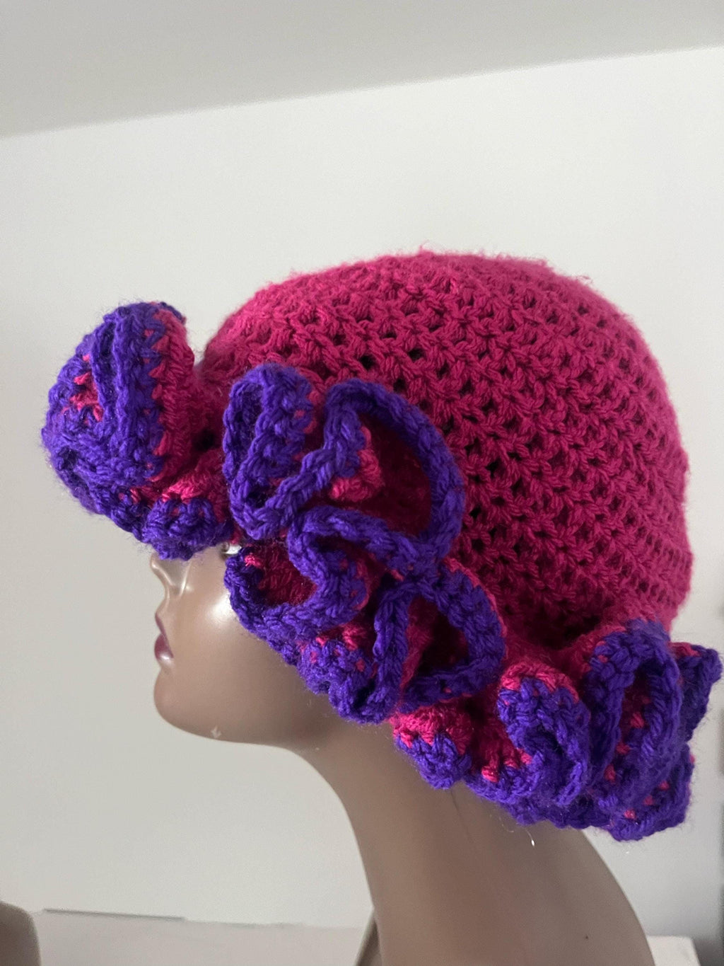 Bright Pink and Neon Purple Ruffle Hat - Unique, Colorful Bucket Hat