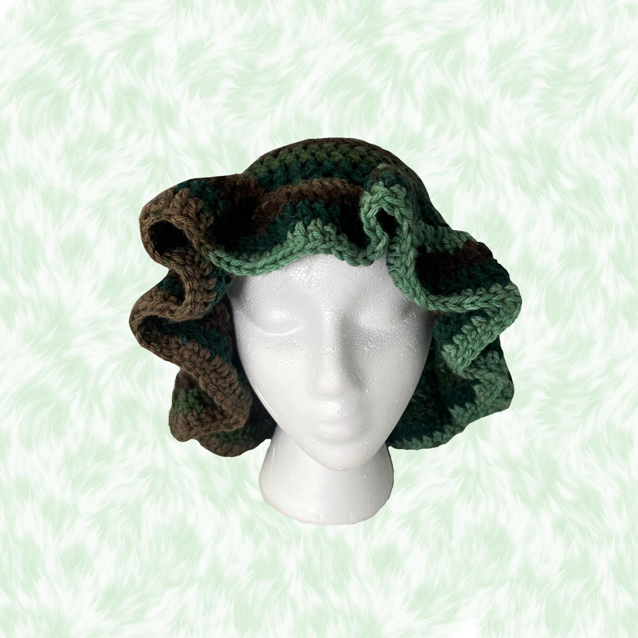 Multi Colored Camo Green Wavy Hat - Unique Colorful, Bucket Hat