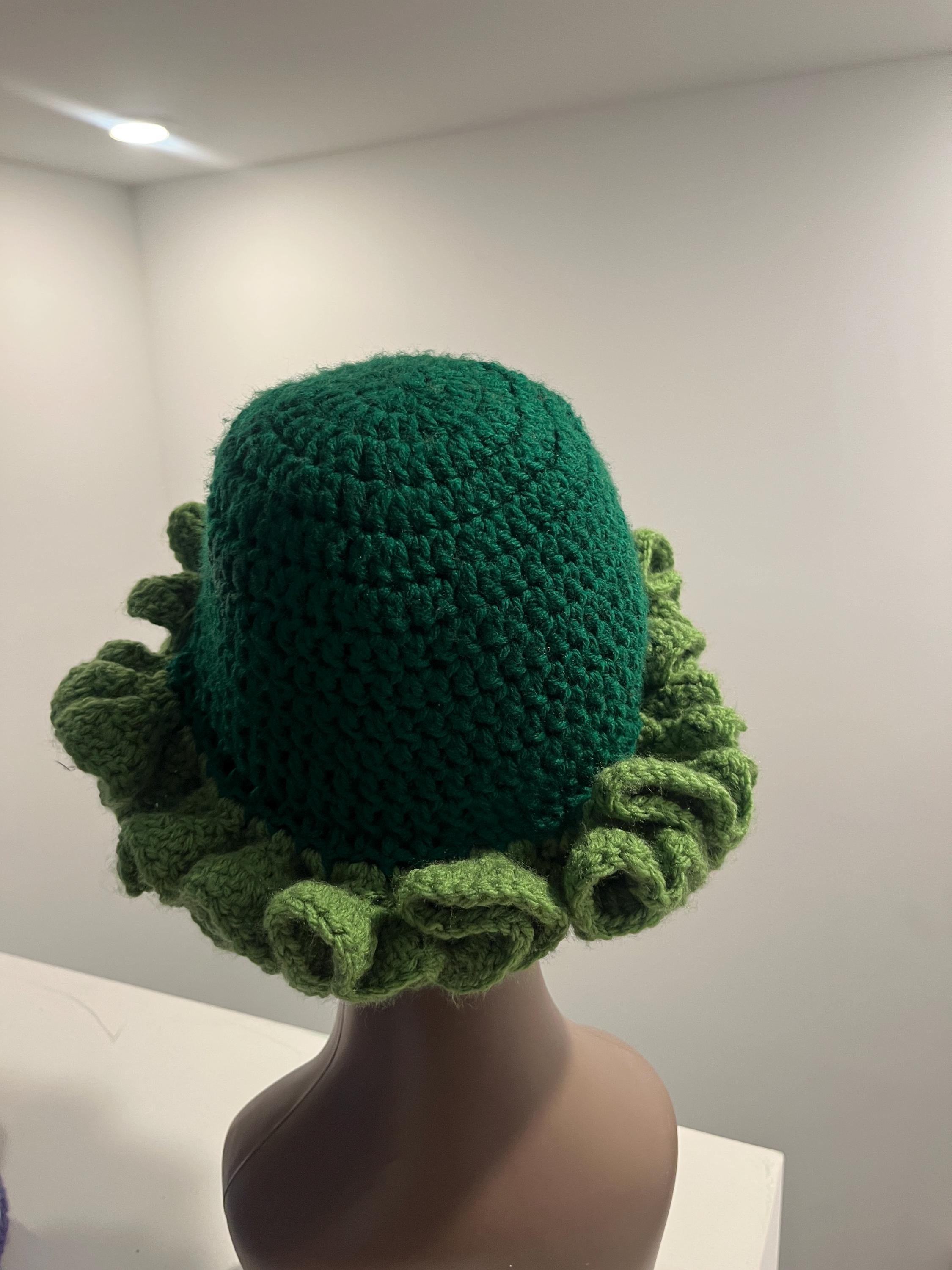 Satin Lined Green Ombre Ruffle Hat - Unique, Colorful Bucket Hat