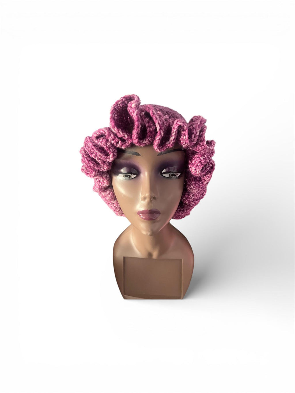 Handmade Purple Ruffle Bucket Hat – XL Acrylic Knit